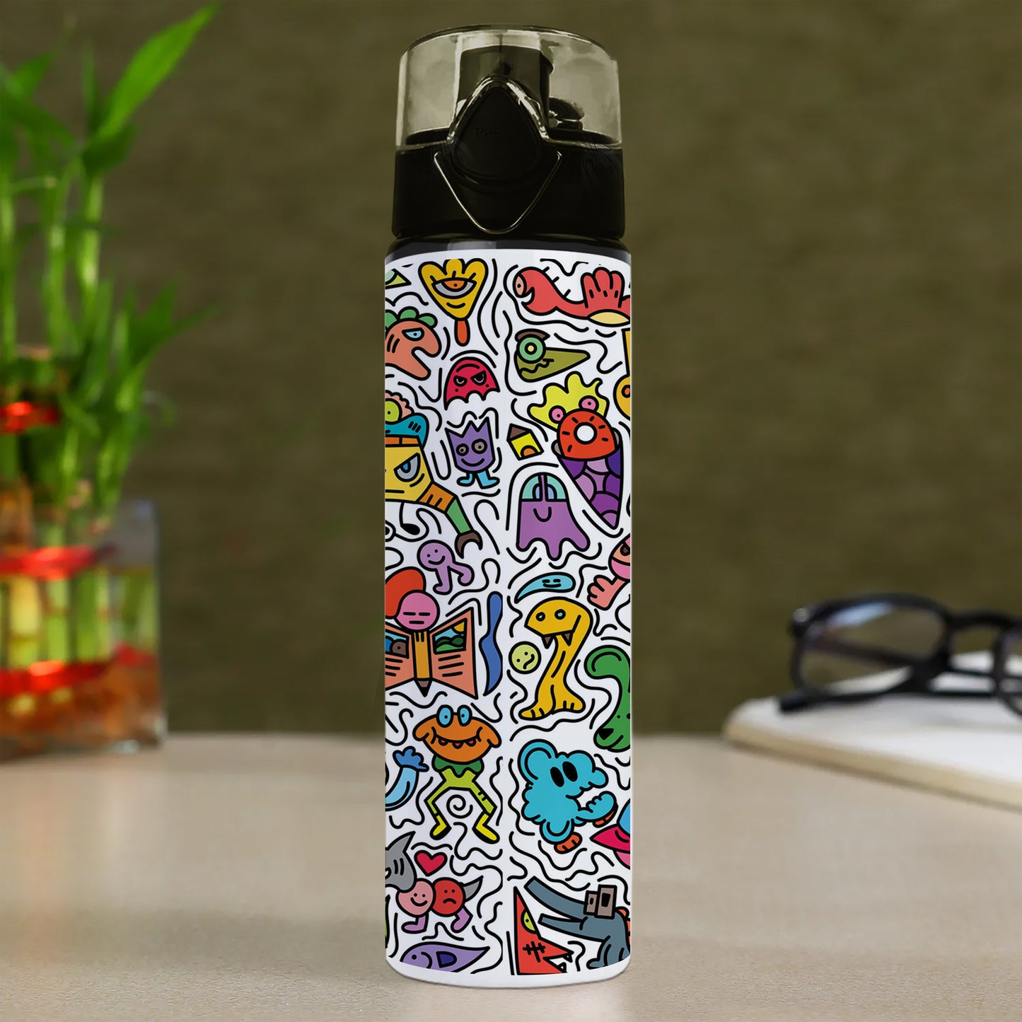 Cute colorful doodle pattern Printed Flip Flop Water Bottle 750 ml For Gym, Yoga, Kids, Boys, Girls, Brother, Sister, Babies, Baby, Workout, Adults