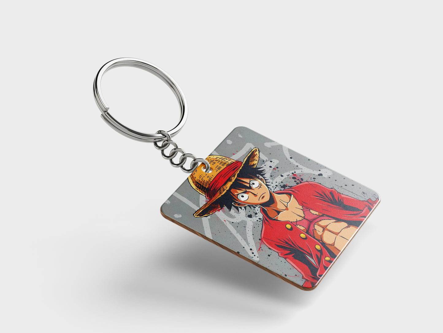 Tableau One Piece - Luffy Portrait - Décoration Murale Design Printed Square Shape Wooden Keyring with Chain