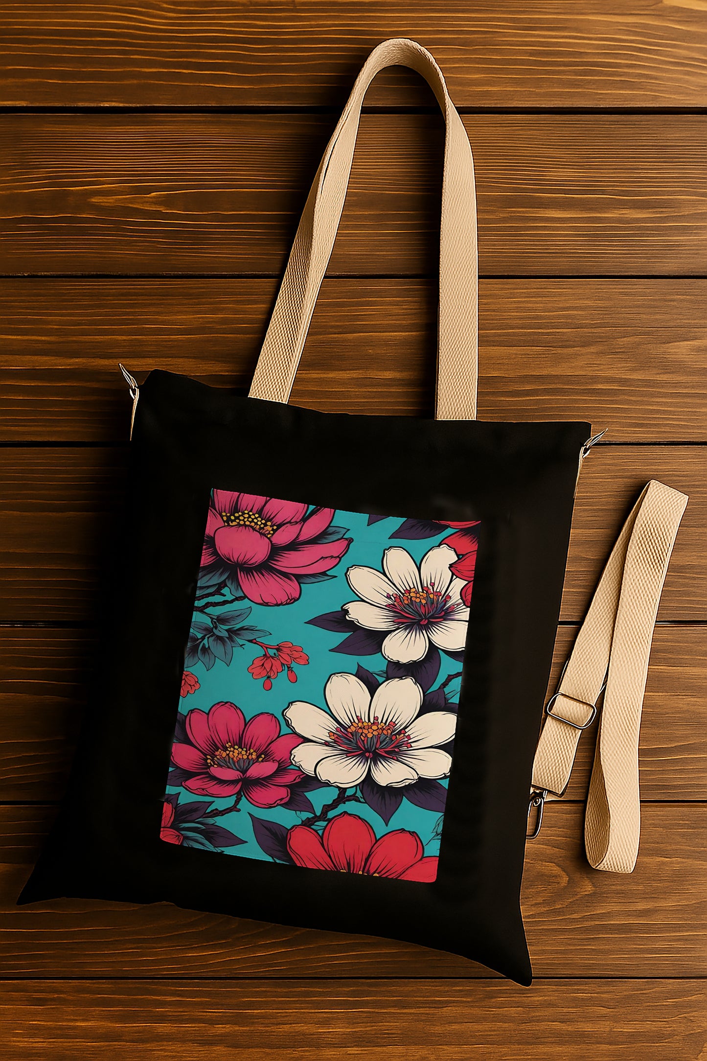 Flower black patch 2 Printed Women's Girls Cross Body Sling Bag with Extra Front Pocket, College Bag for Girls, Tote Bag for Shopping,Travel