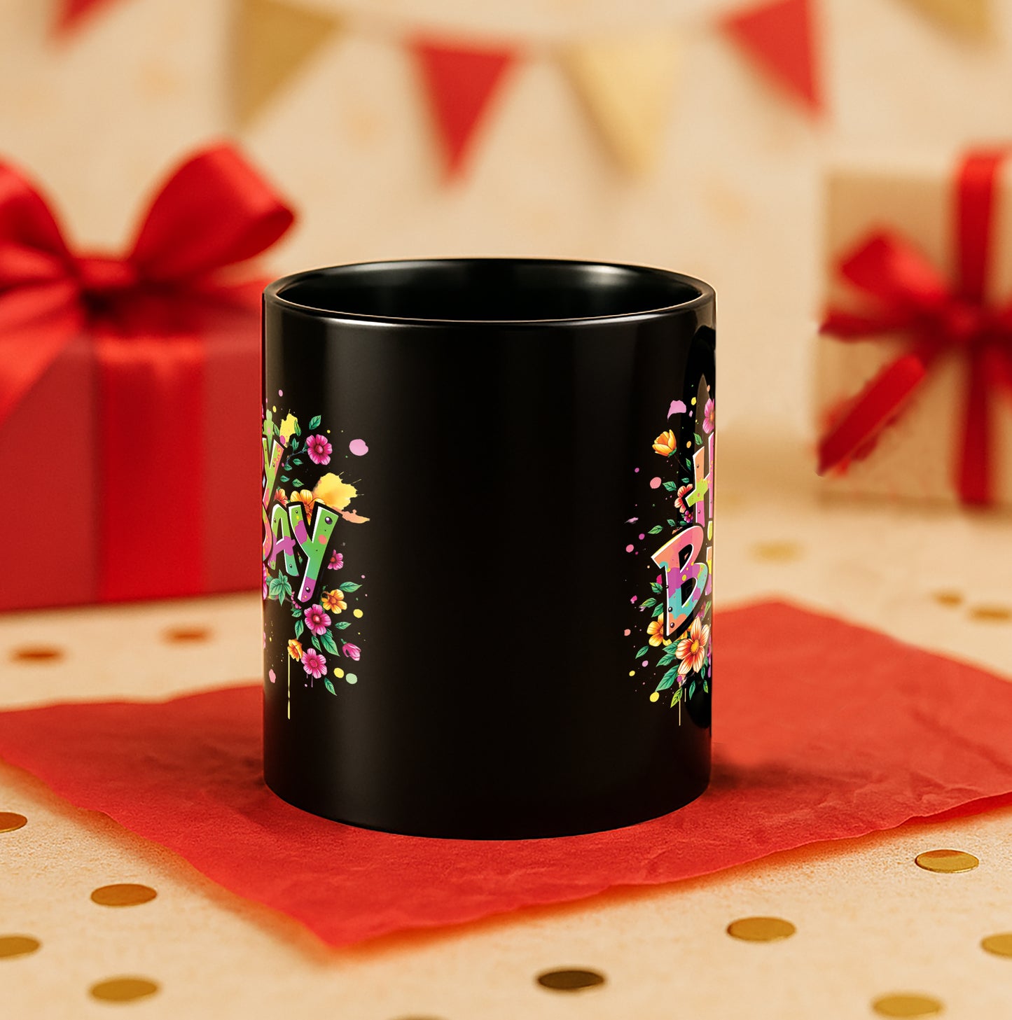 Happy Birthday 330 ml Black Coffee Mug (Pack of 1)