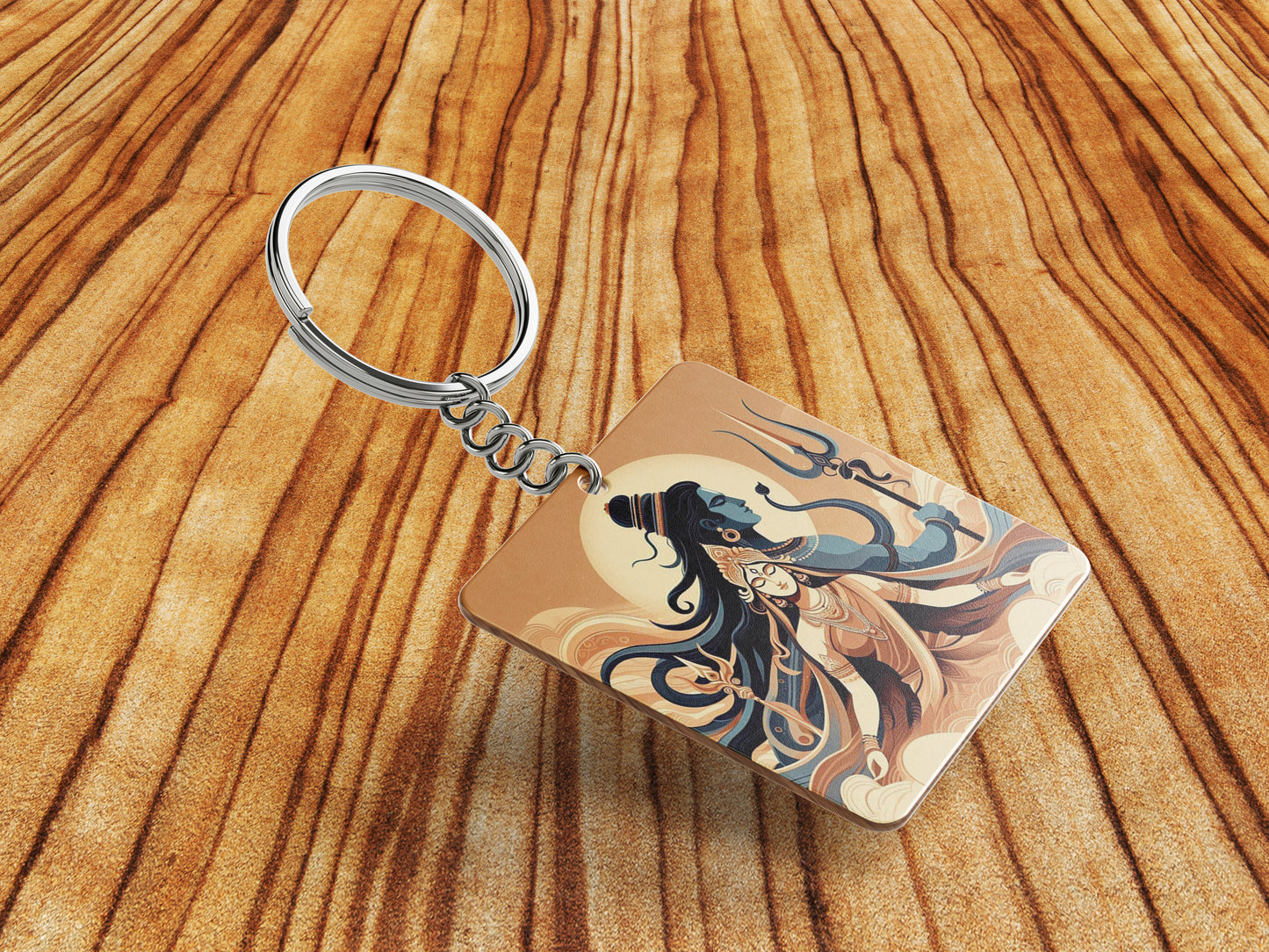 Maha Shivratri Lord Shiva Artwork, Mahadev illustration Printed Square Shape Wooden Keyring with Chain