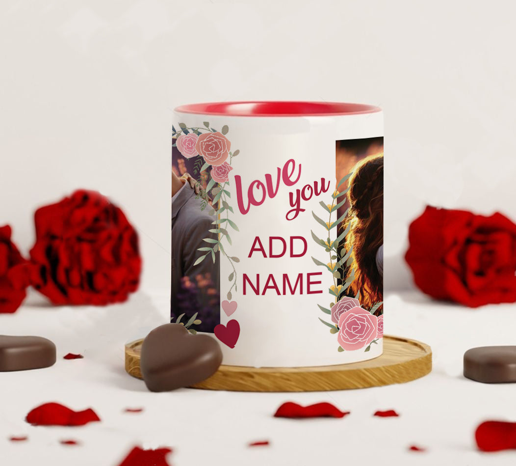 Couple Personalized Add Photos Red Heart Handle 330 ml Coffee Mug