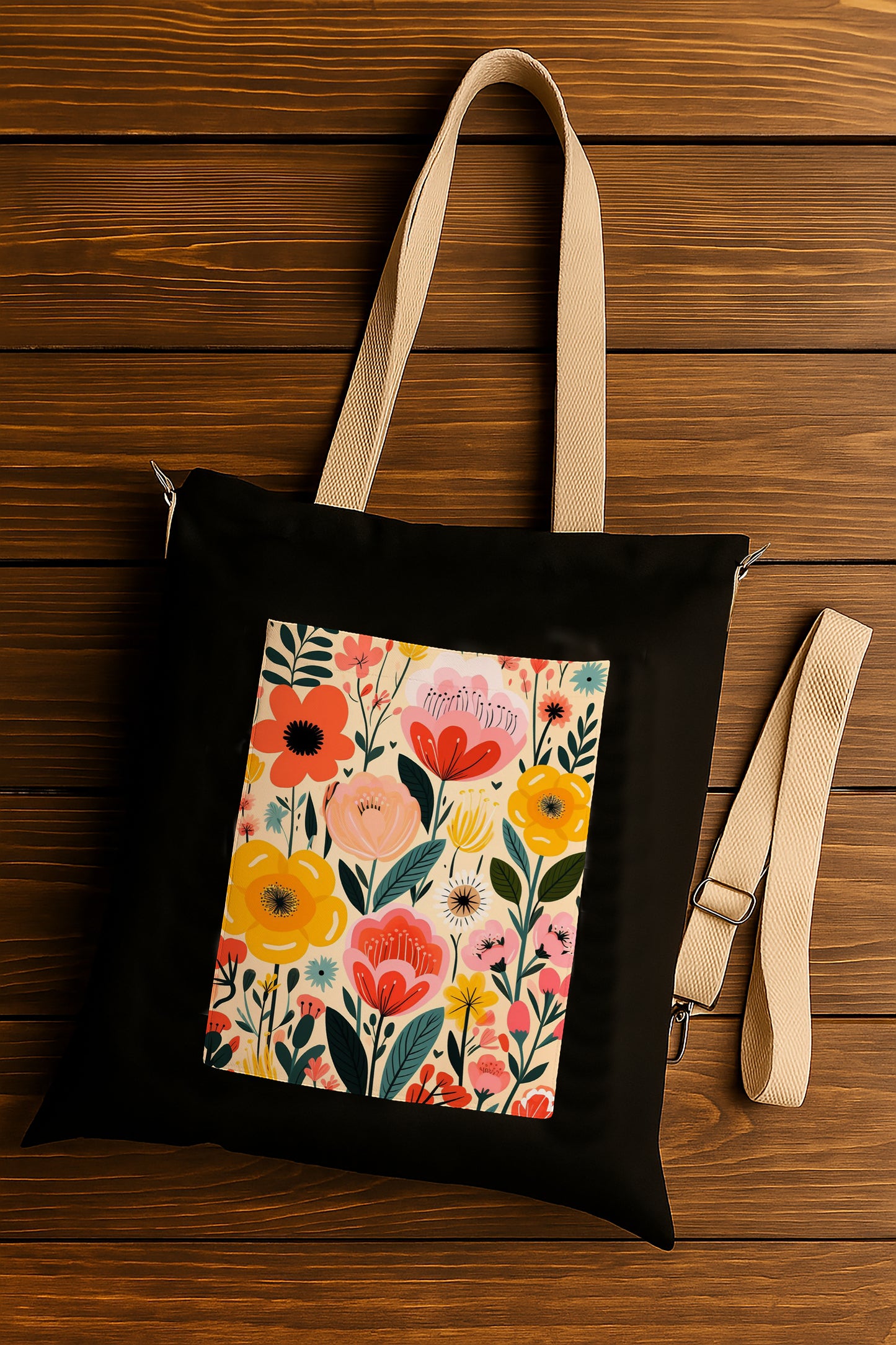 Flower Black Patch 1 Printed Women's Girls Cross Body Sling Bag with Extra Front Pocket, College Bag for Girls, Tote Bag for Shopping,Travel