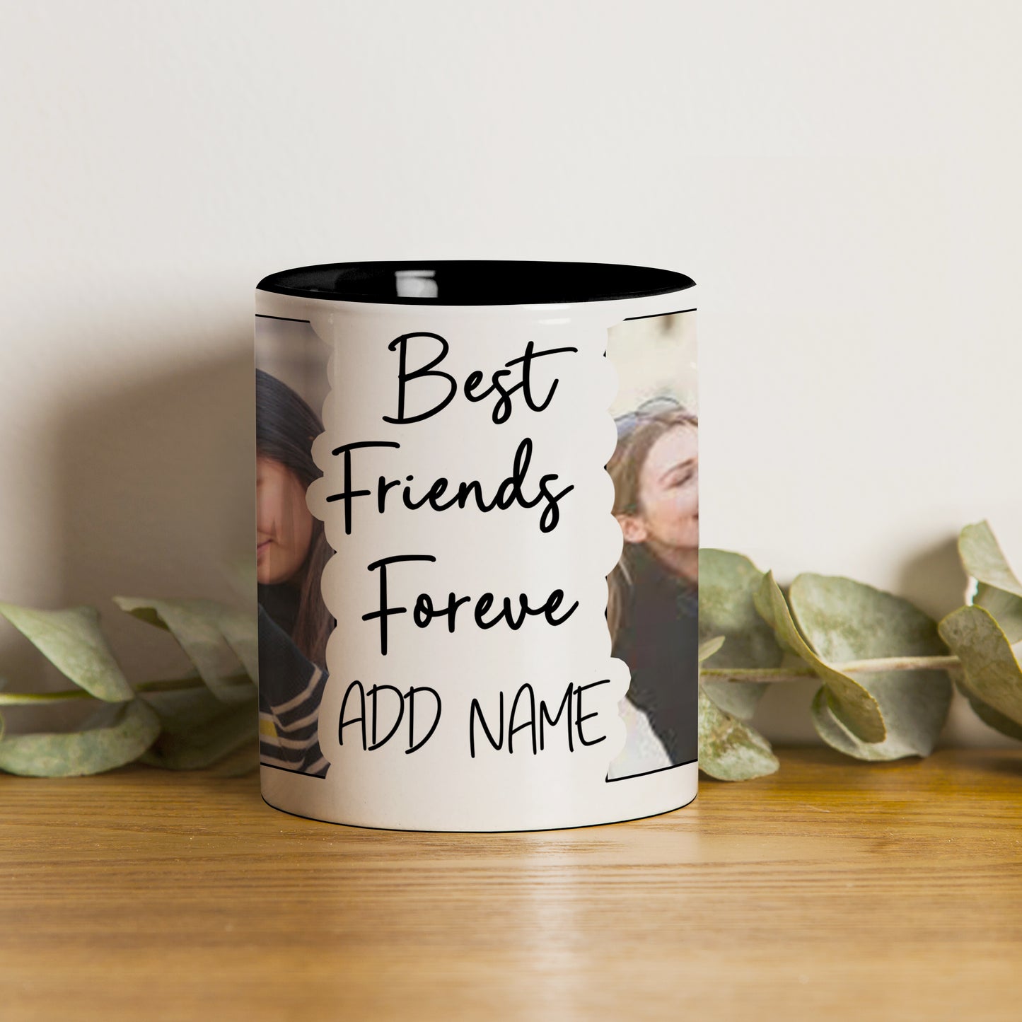 Best Friend forever Personalized Add Two photos black handle 330 ml Coffee Mug