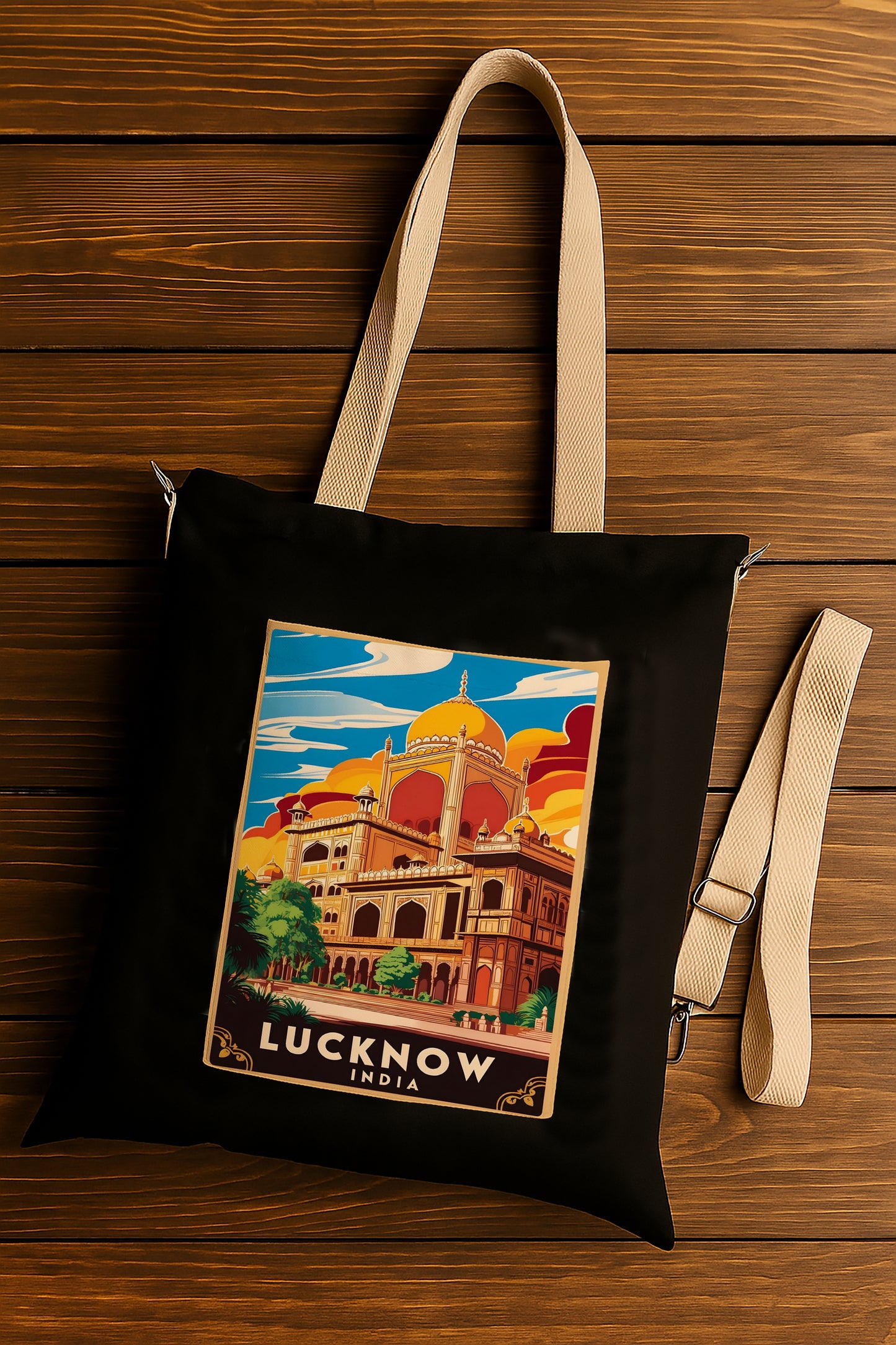Lucknow india Printed Women's Girls Cross Body Sling Bag with Extra Front Pocket, College Bag for Girls, Tote Bag for Shopping,Travel