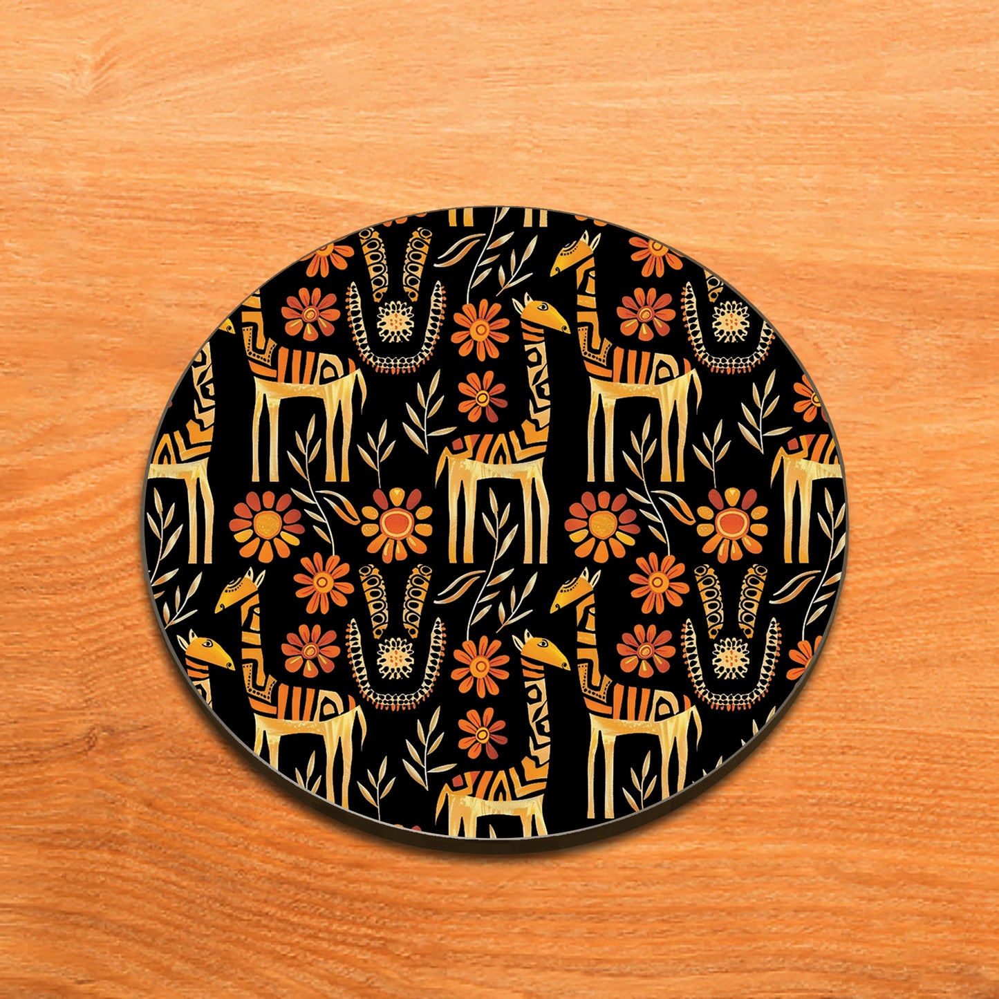 Seamless Doodle Animal Art Pattern Design Full Black 330 ml Coffee Mug with Coaster