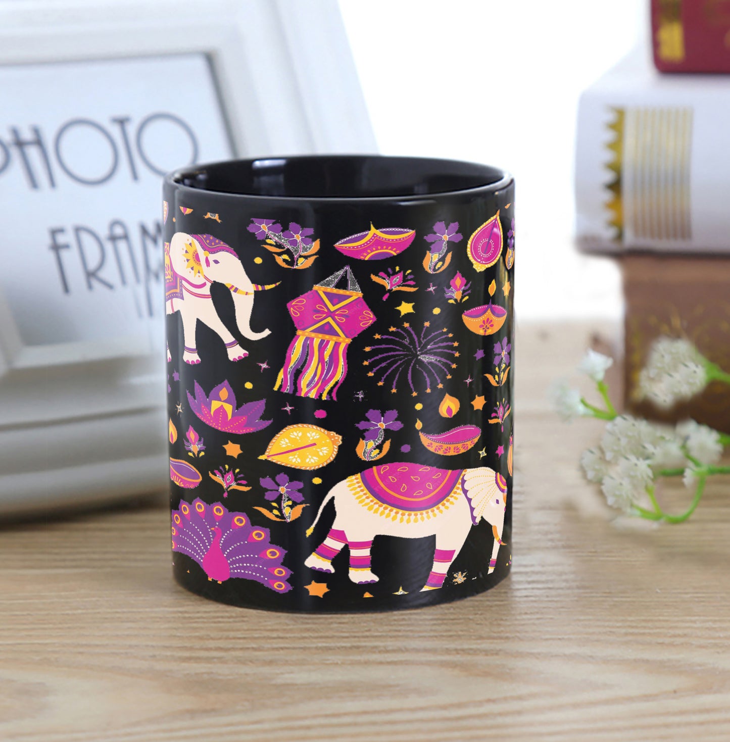 Happy diwali vector elements seamless pattern design Full Black 330 ml Coffee Mug