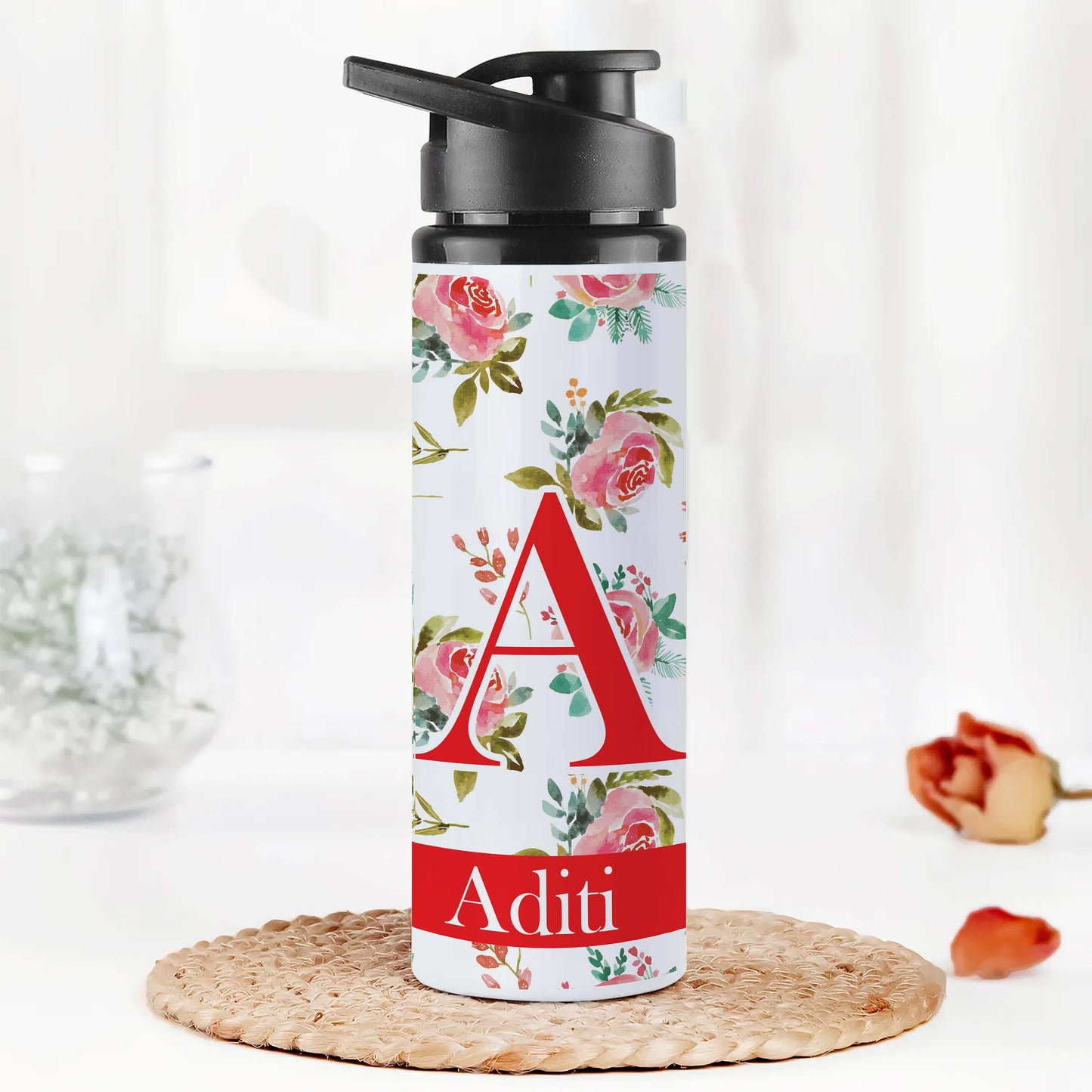 Personalised Floral Water Sports Bottle