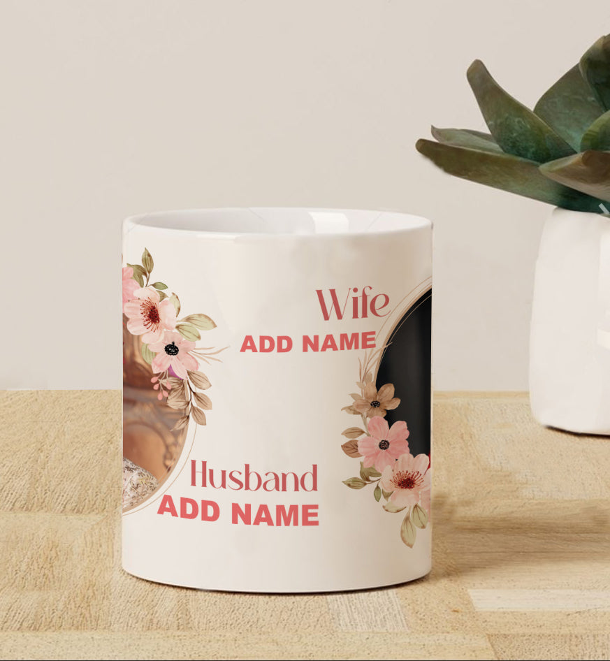 Best Couple Customized Add Two Photos Magic Heart Handle 330 ml Coffee Mug