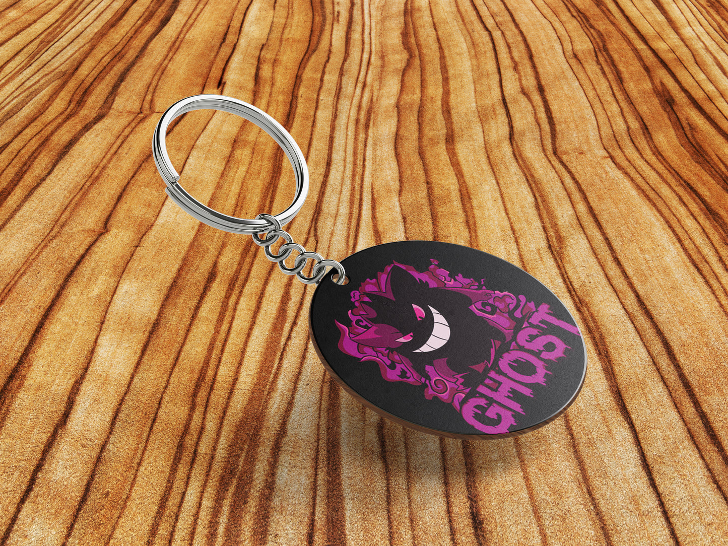 Pokemon anime art style design Printed Round Circle Shape Wooden Keyring with Chain