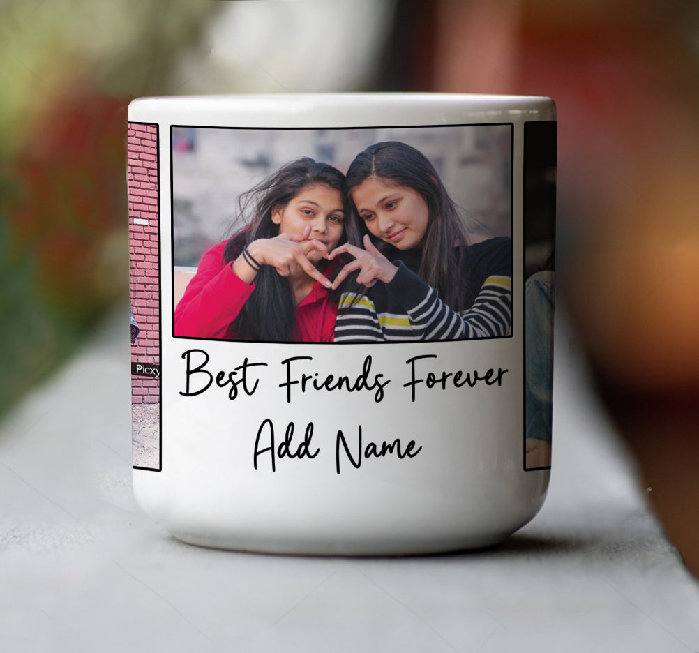 Best Friend forever customized add three photos inner heart cut magic mug 330 ml Coffee Mug