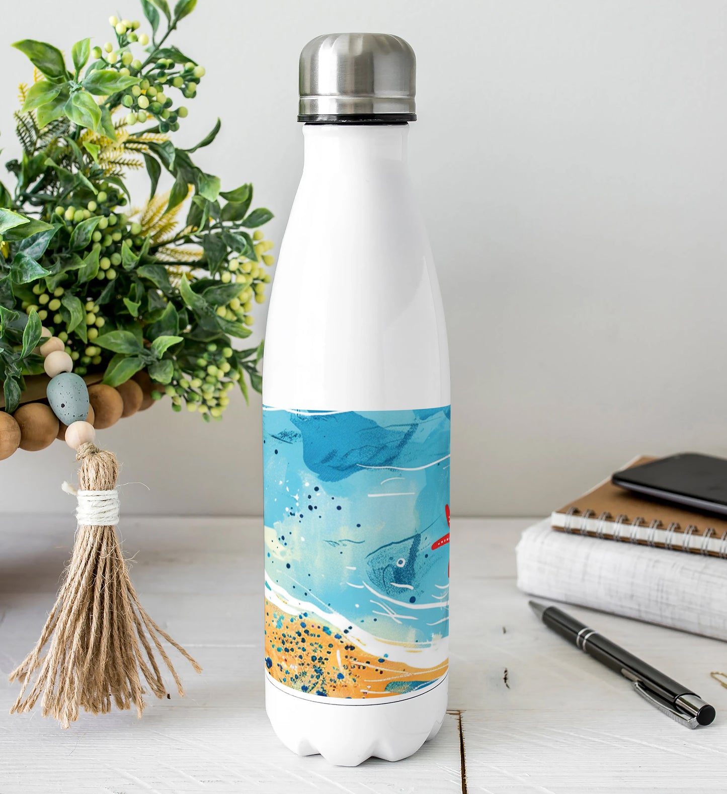Cartoon illustration of a beach Cola Bottle 500ml School Bottle, Picnic Bottle, Leak Proof