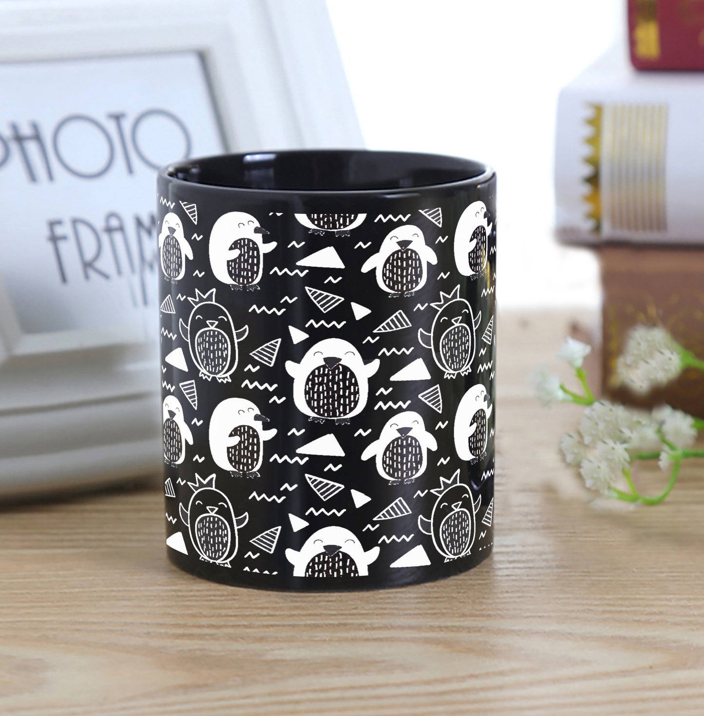 Hand drawn penguin doodle pattern Full Black 330 ml Coffee Mug