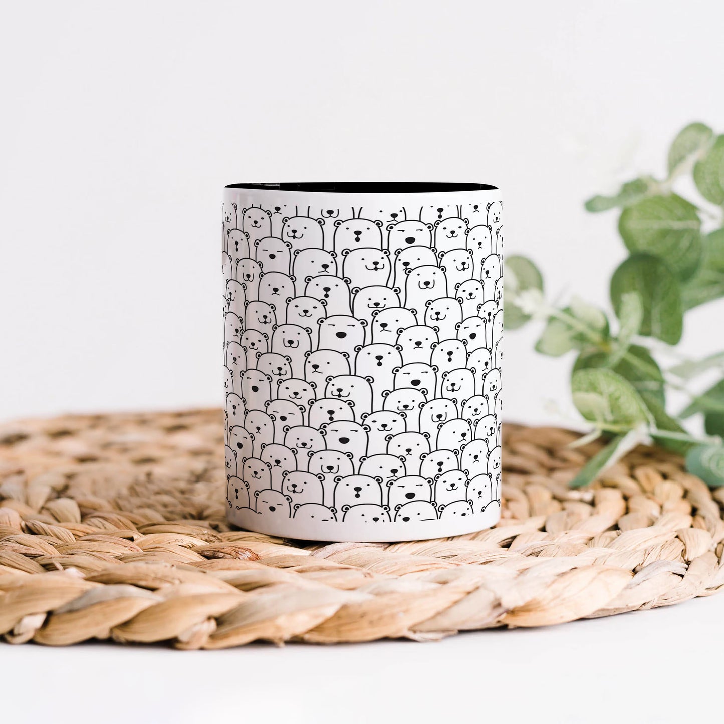 Black in white bear Doodle hand drawn pattern 330 ml Coffee Mug