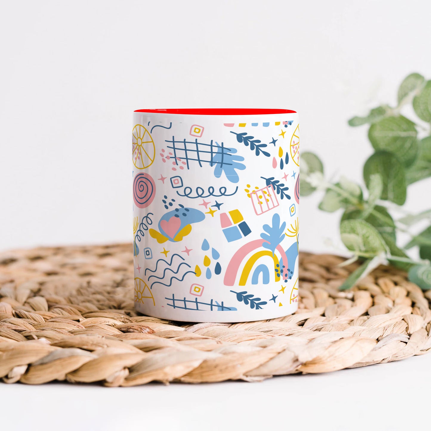 Hand drawn abstract element pattern Red Handle 330 ml Coffee Mug