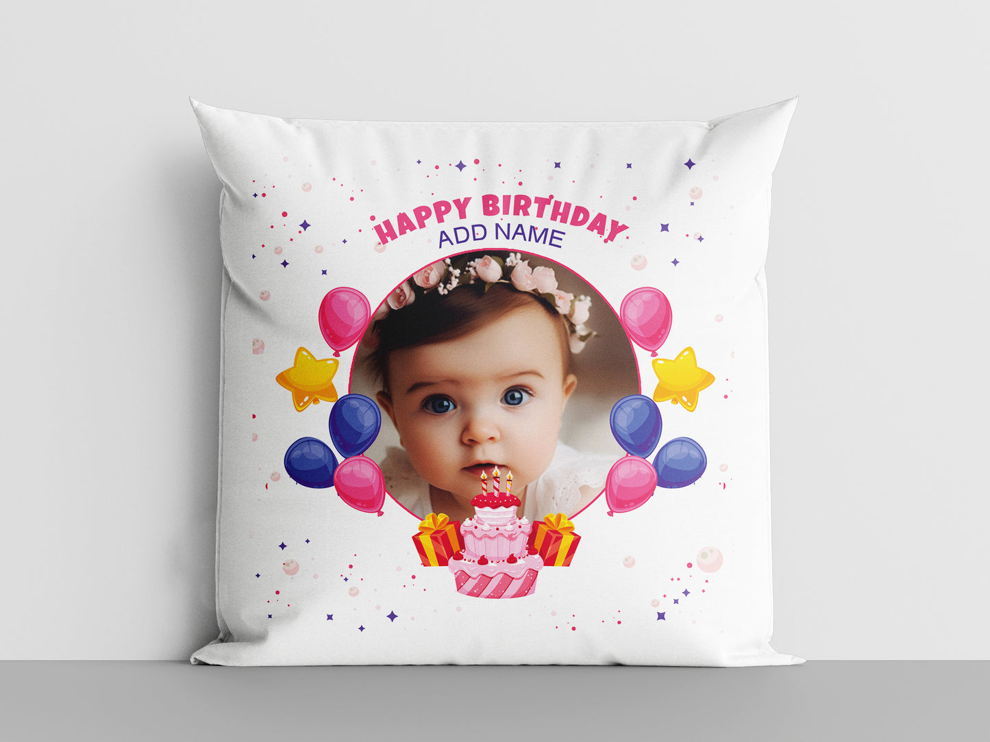 Happy Birthdays Personalized Cushion Add One Photo (12x12 inch), Pack of 1