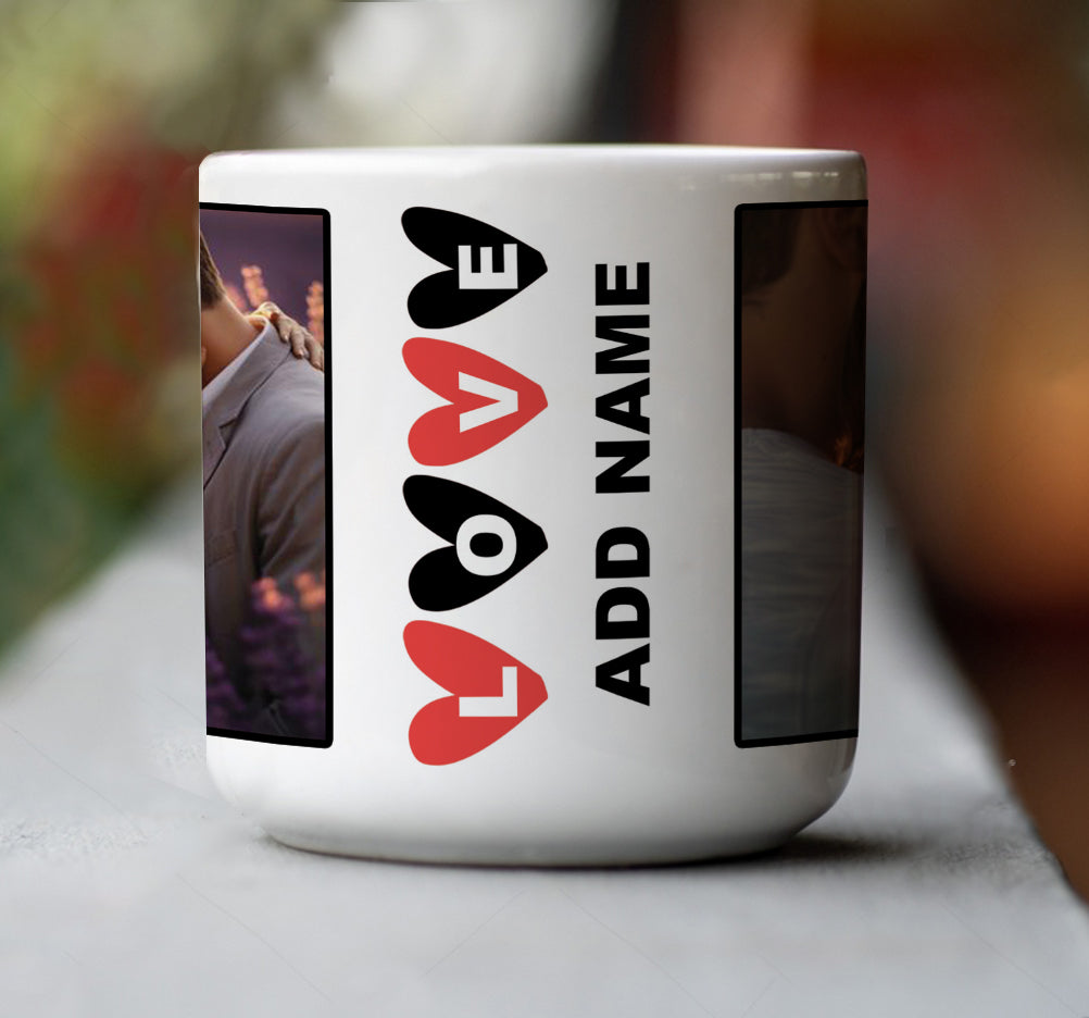 Best Couple Personalized Add Two Photos Magic Inner Heart Cut Handle 330 ml Coffee Mug