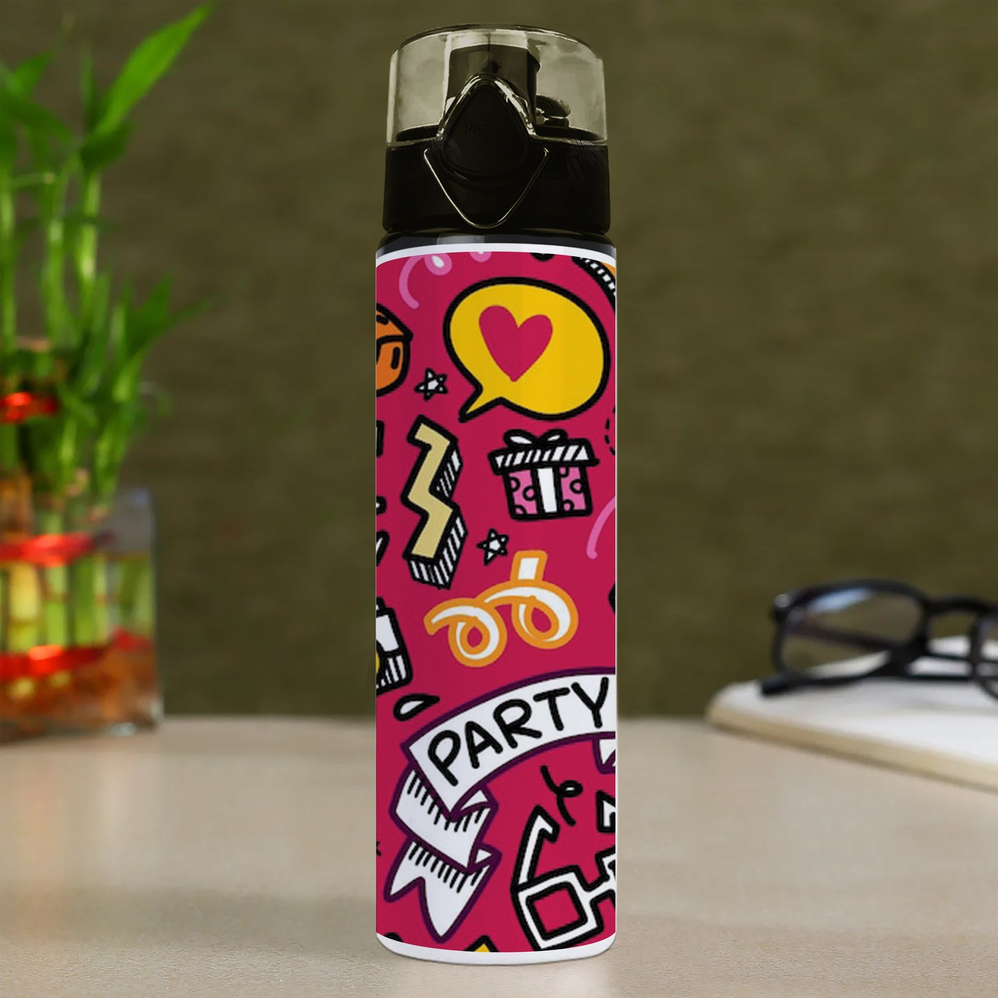 Set of Party illustration Hand drawn doodle Sketch line Printed Flip Flop Water Bottle 750 ml For Gym, Yoga, Kids, Boys, Girls, Brother, Sister, Babies, Baby, Workout, Adults