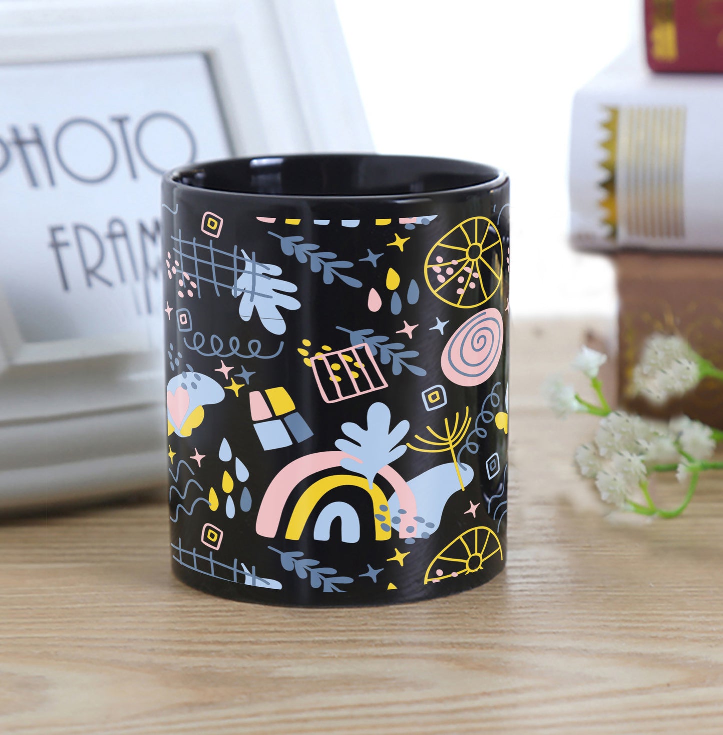 Hand drawn abstract element pattern Full Black 330 ml Coffee Mug
