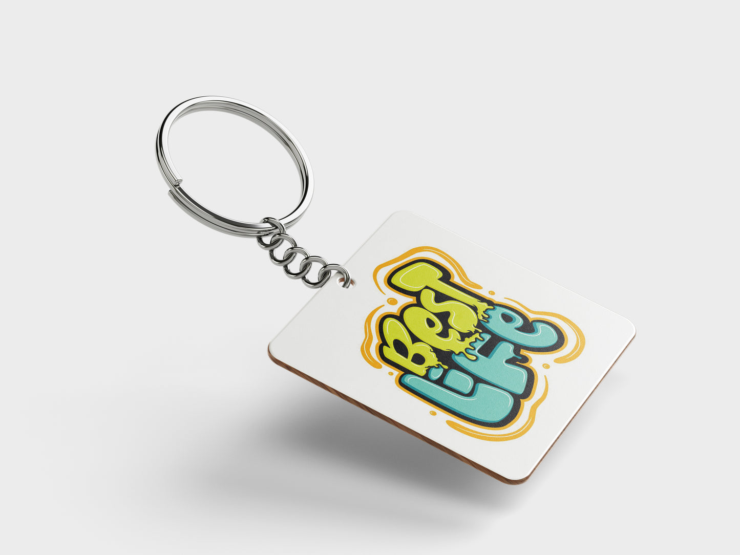 Colorful motivational typography art illustration Printed Square Shape Wooden Keyring with Chain