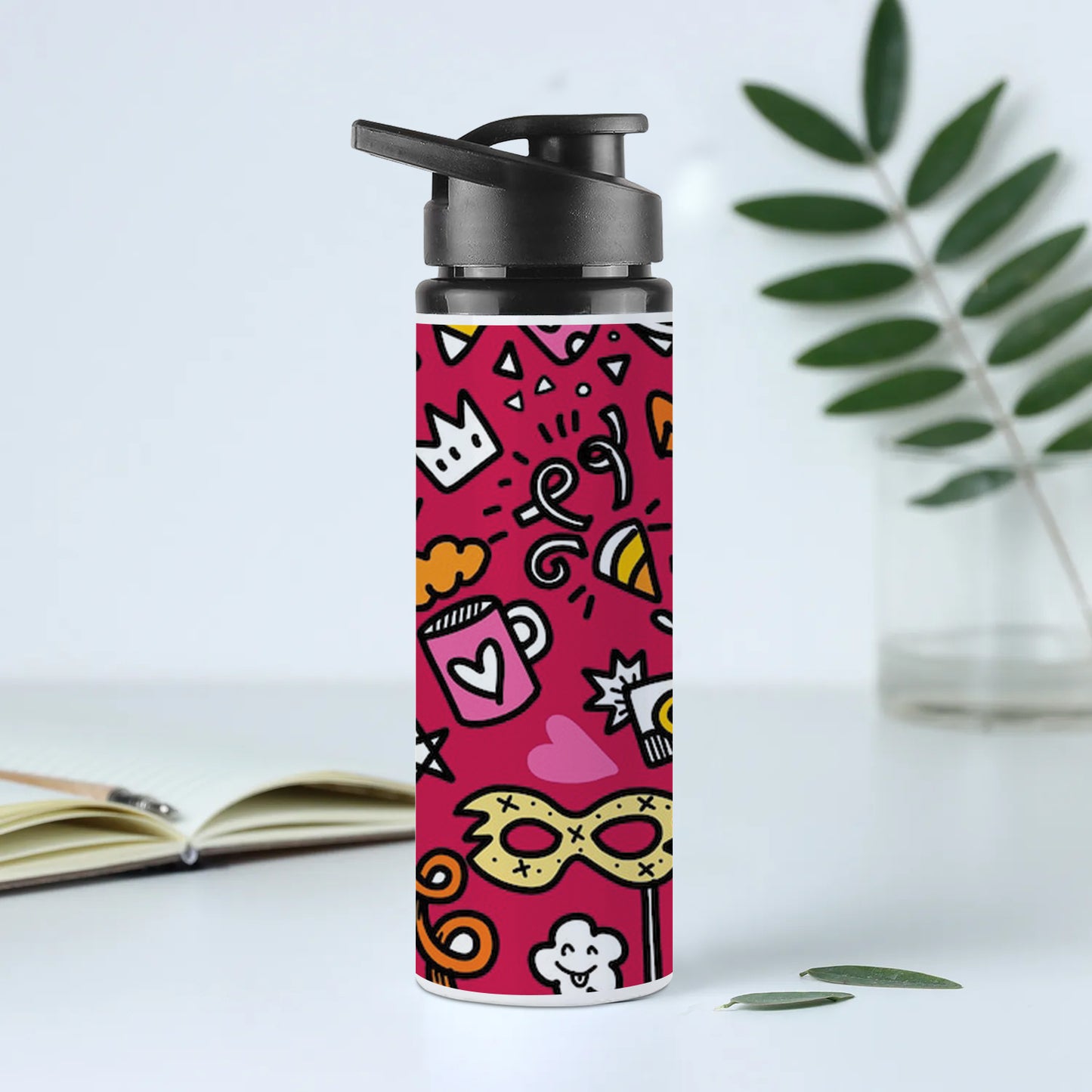 Set of Party illustration Hand drawn doodle Sketch line Printed Eagle Shape Water Bottle 750 ml For Gym, Yoga, Kids, Boys, Girls, Brother, Sister, Babies, Baby, Workout, Adults