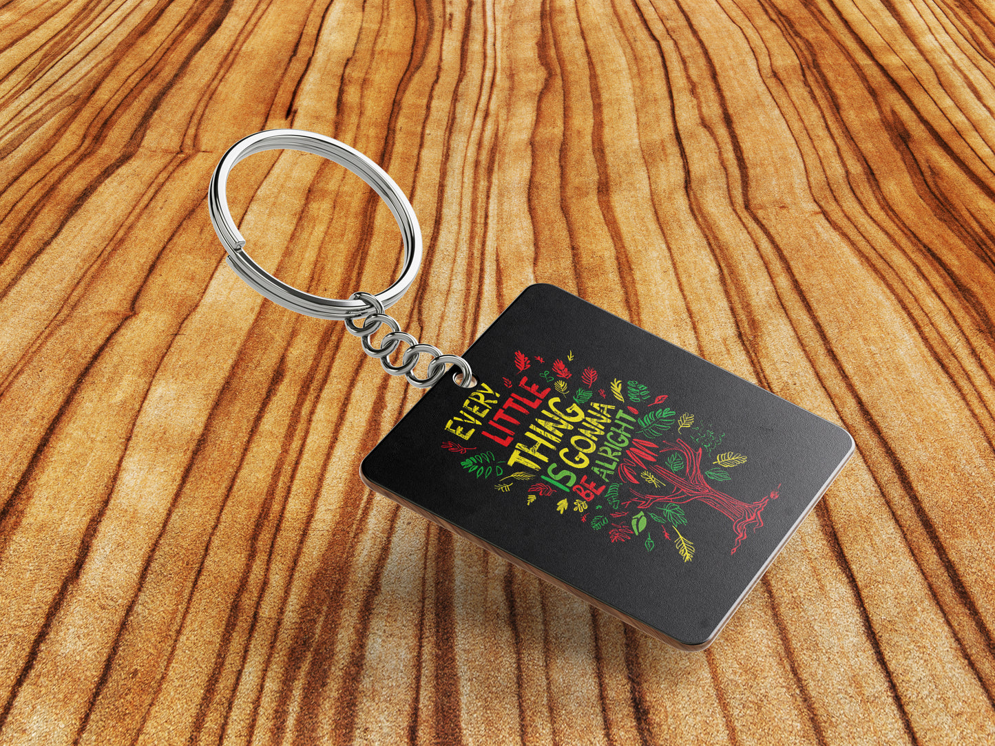 EVERY LITTLE THING IS GONNA BE ALRIGHT Printed Square Shape Wooden Keyring with Chain