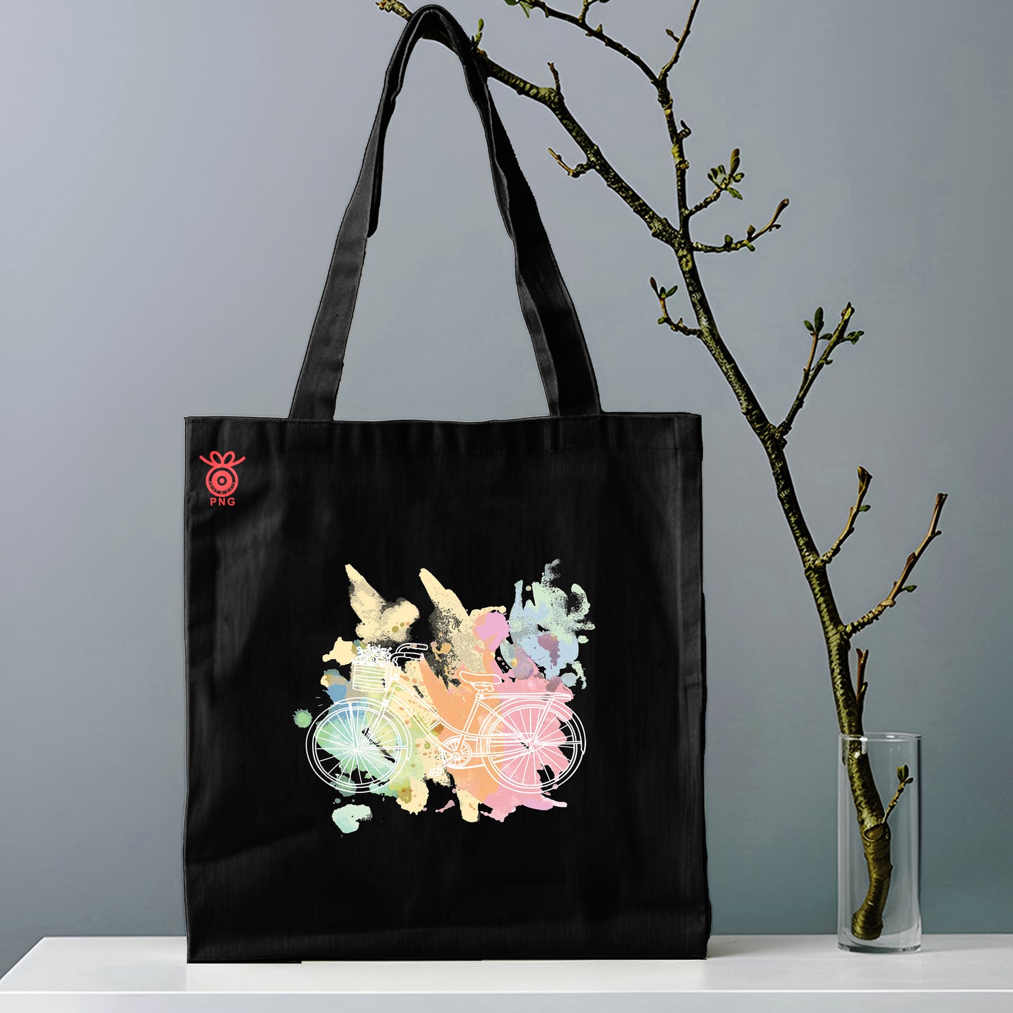 Bicycle With Flowers Design Tote Bag (14 X 16 Inches) For Shopping, College, Travel