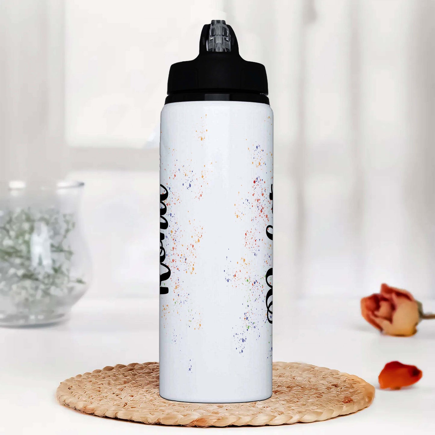 Personalized Name White Bottle with Lid & Straw
