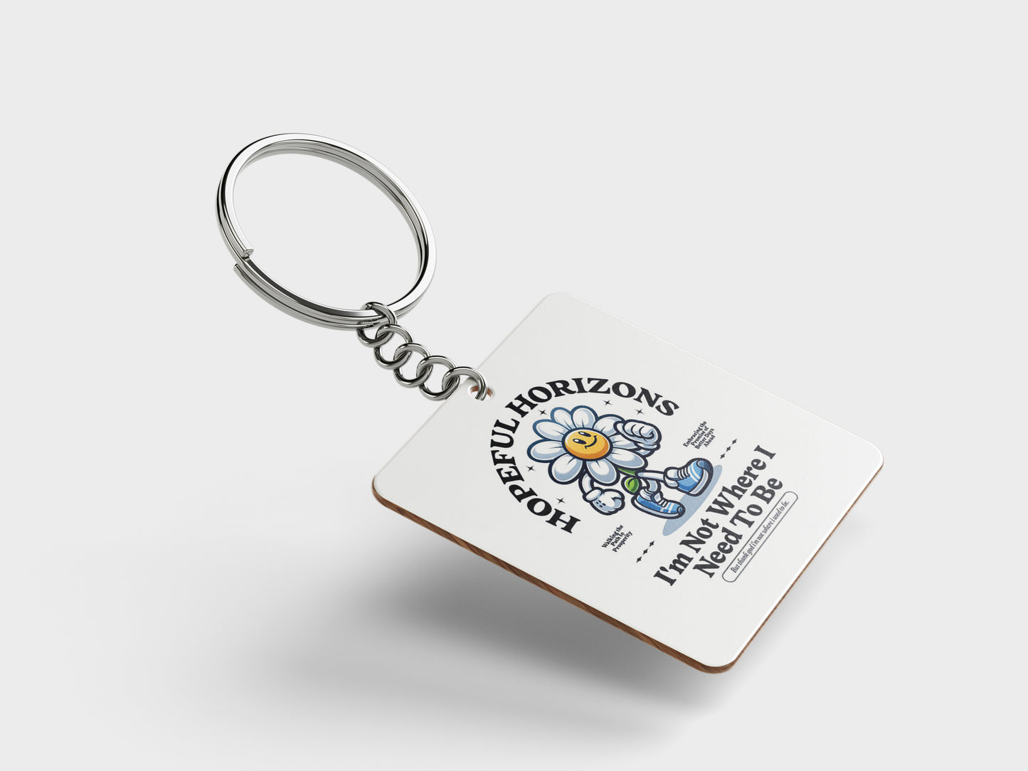 HOPEFUL HORIZON Printed Square Shape Wooden Keyring with Chain