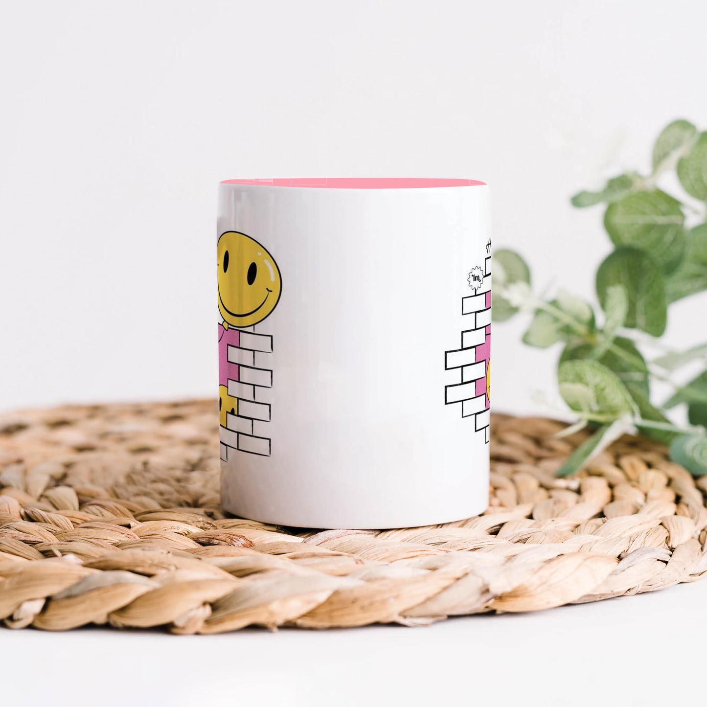 Smile design Light Pink Handle 330 ml Coffee Mug