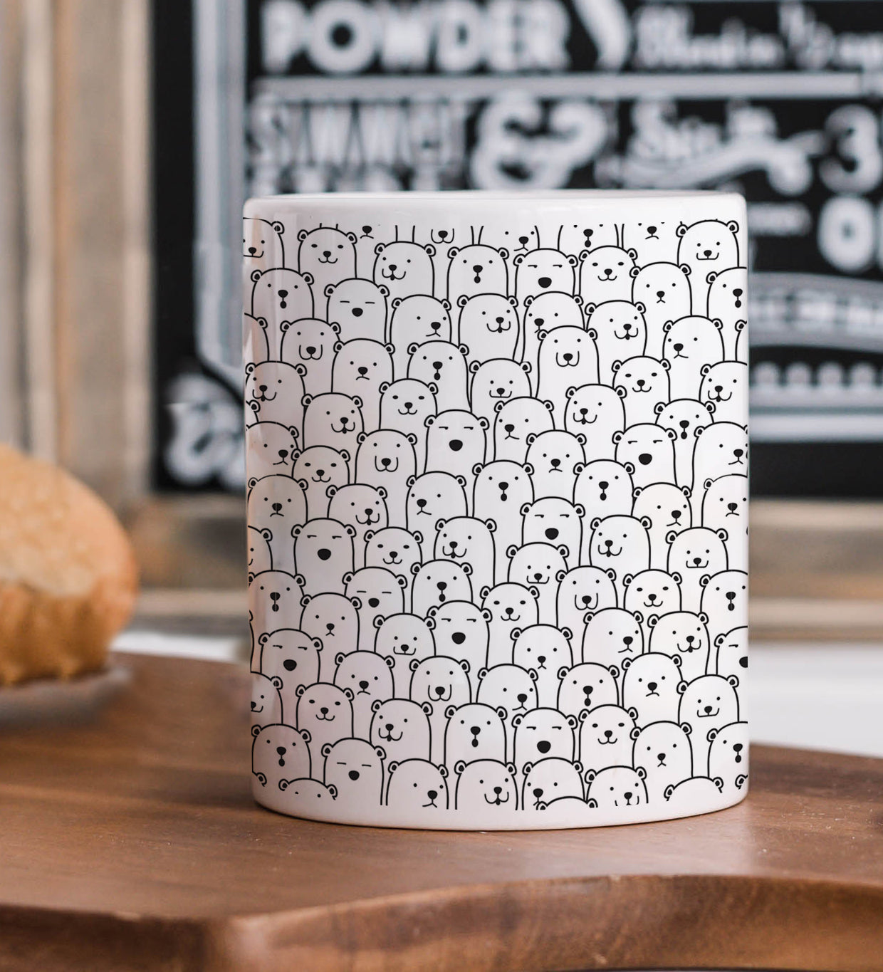 Black in white bear Doodle hand drawn pattern White 330 ml Coffee Mug