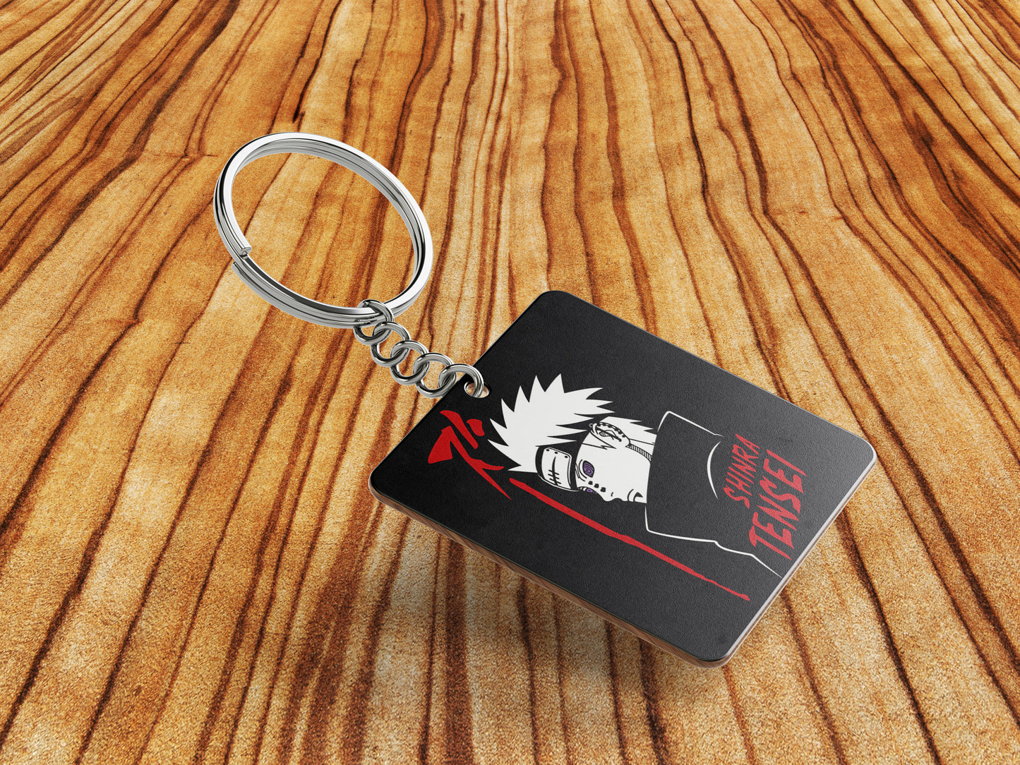 All Mighty Pain Printed Square Shape Wooden Keyring with Chain