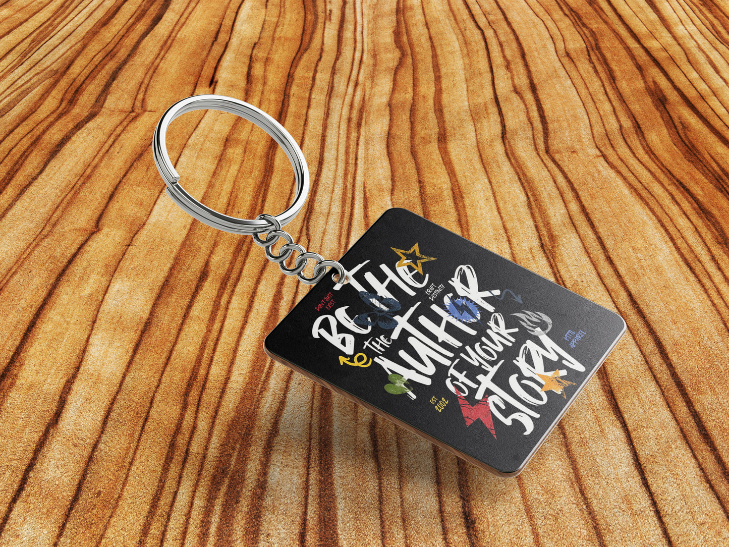 Be The Rizz Author of Your Story Printed Square Shape Wooden Keyring with Chain