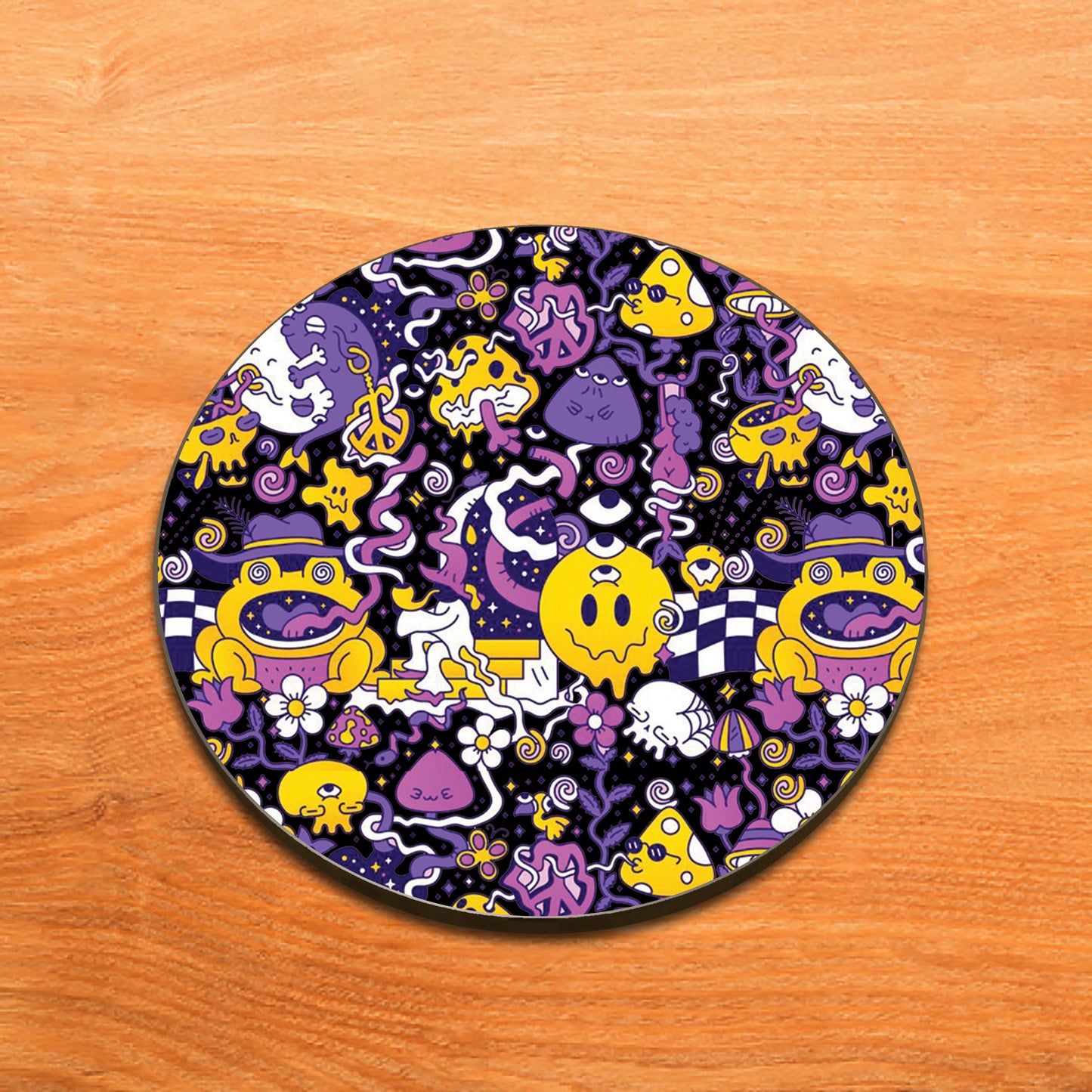 Trippy pattern Design Full Black 330 ml Coffee Mug with Coaster