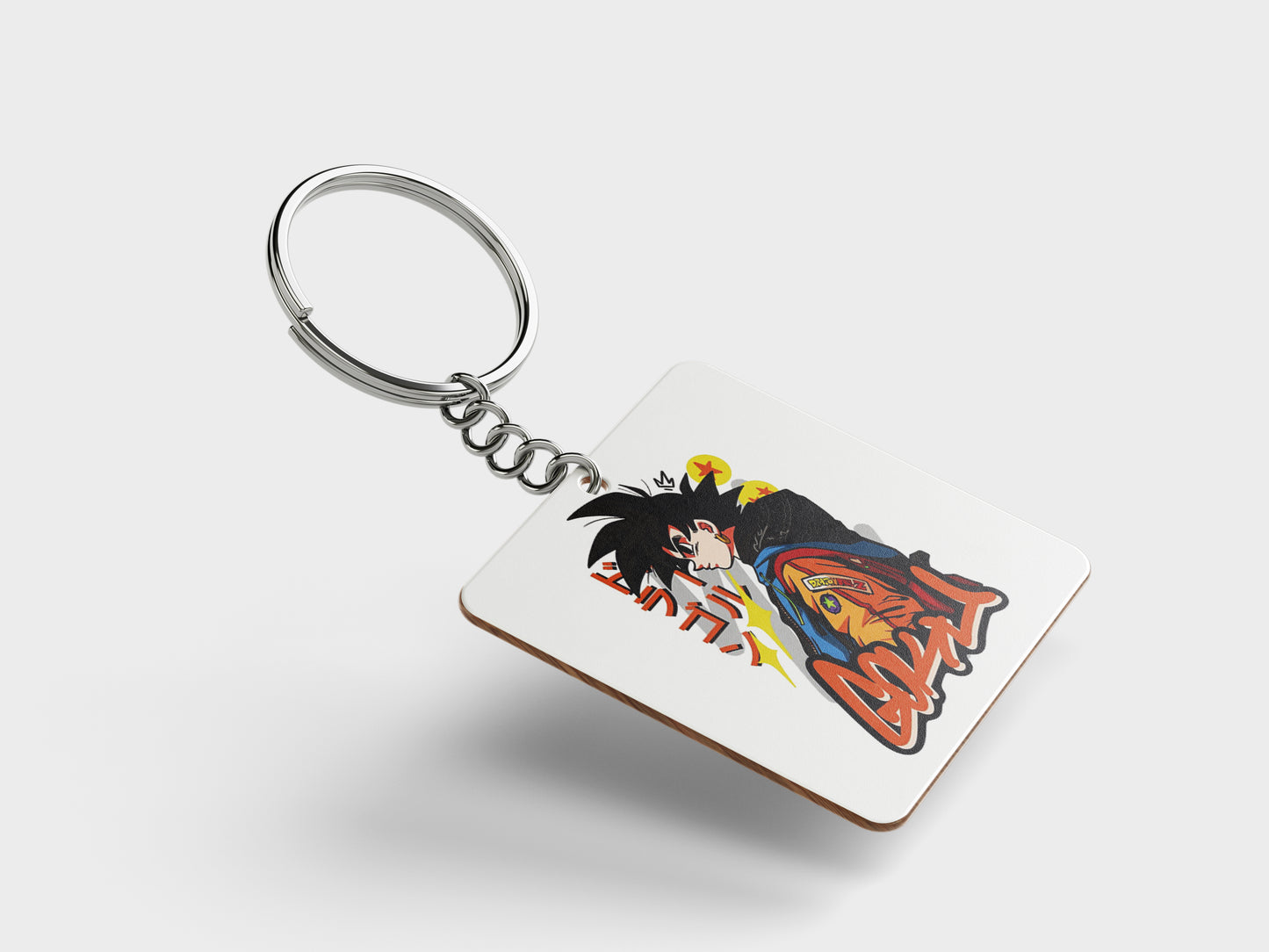 Goku streetwear Sticker Printed Square Shape Wooden Keyring with Chain