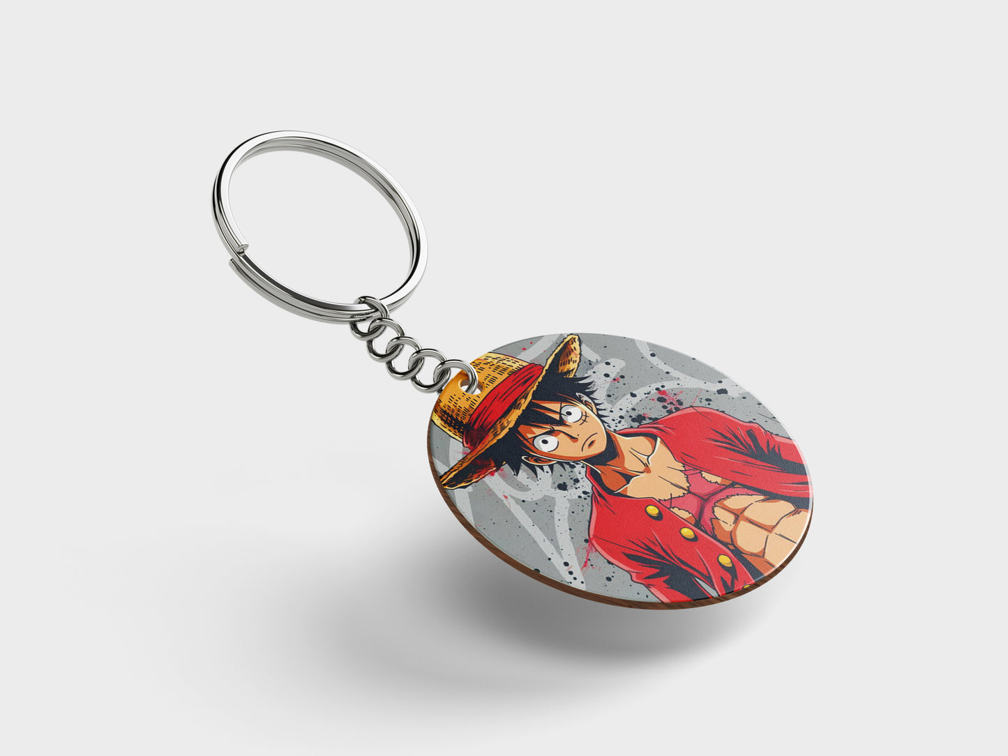 Tableau One Piece - Luffy Portrait - Decoration Morale Design Printed Circle Shape Wooden Keyring with Chain