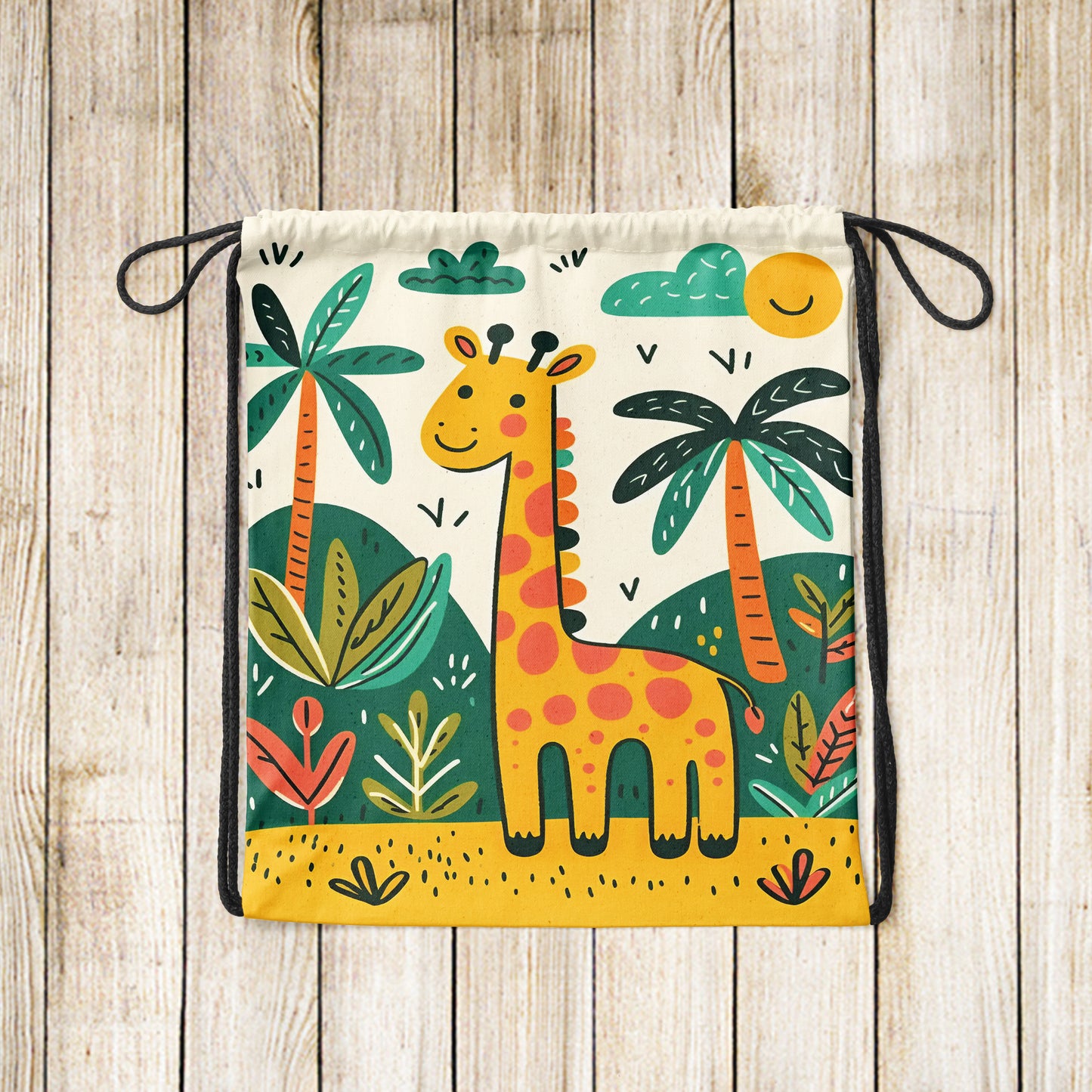 Nursery Painting Wall Art Pattern Polyester String Backpack Bags for kids for Gym, Yoga, Tuition ,Beach Bag for 4-10 year boys and girls