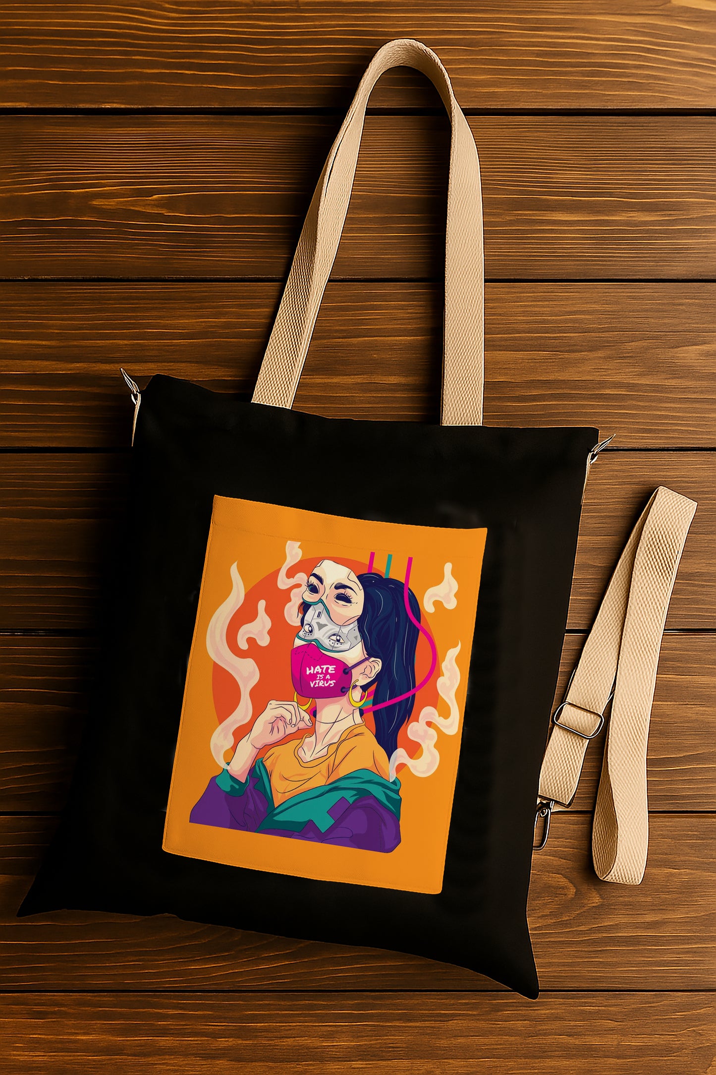 Facemask Girl Printed Women's Girls Cross Body Sling Bag with Extra Front Pocket, College Bag for Girls, Tote Bag for Shopping,Travel