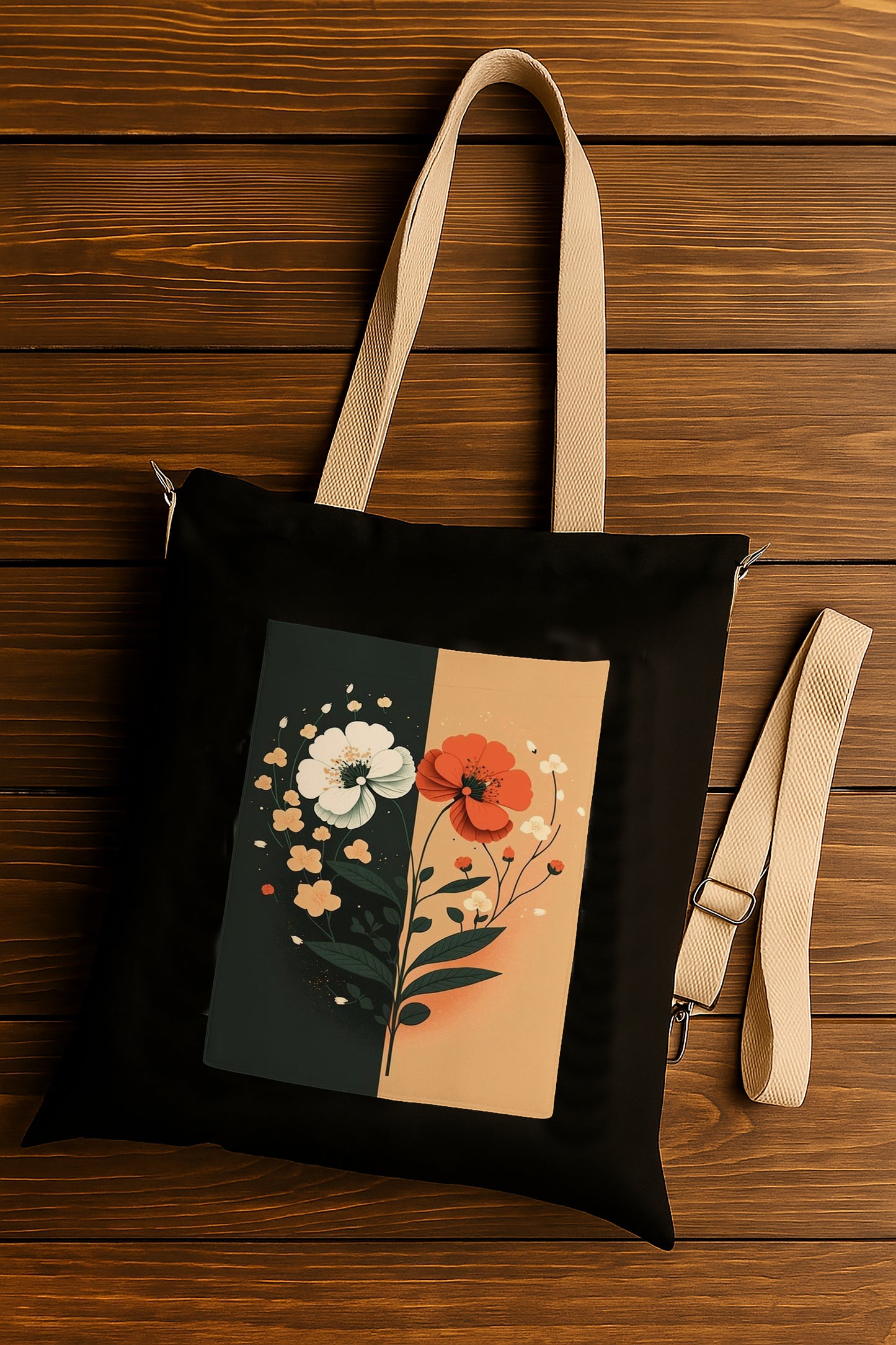 Flower Art 2 Printed Women's Girls Cross Body Sling Bag with Extra Front Pocket, College Bag for Girls, Tote Bag for Shopping,Travel