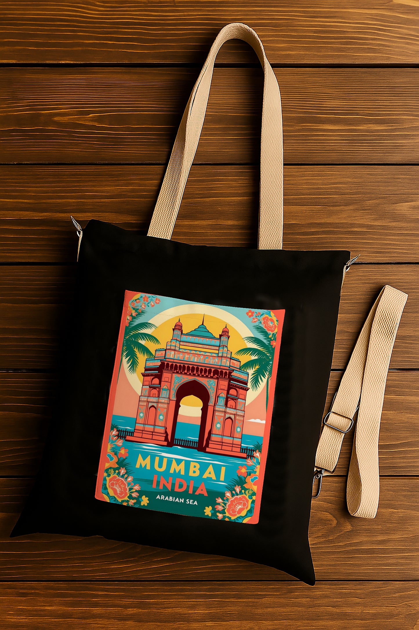 Mumbai India Printed Women's Girls Cross Body Sling Bag with Extra Front Pocket, College Bag for Girls, Tote Bag for Shopping,Travel