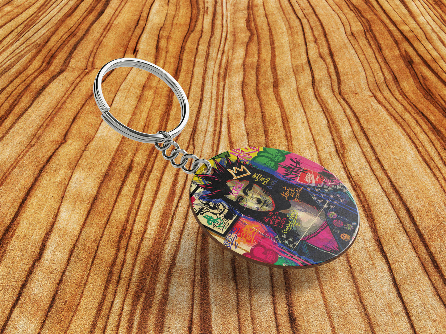 Mona Lisa pop Artwork Printed Round Circle Shape Wooden Keyring with Chain