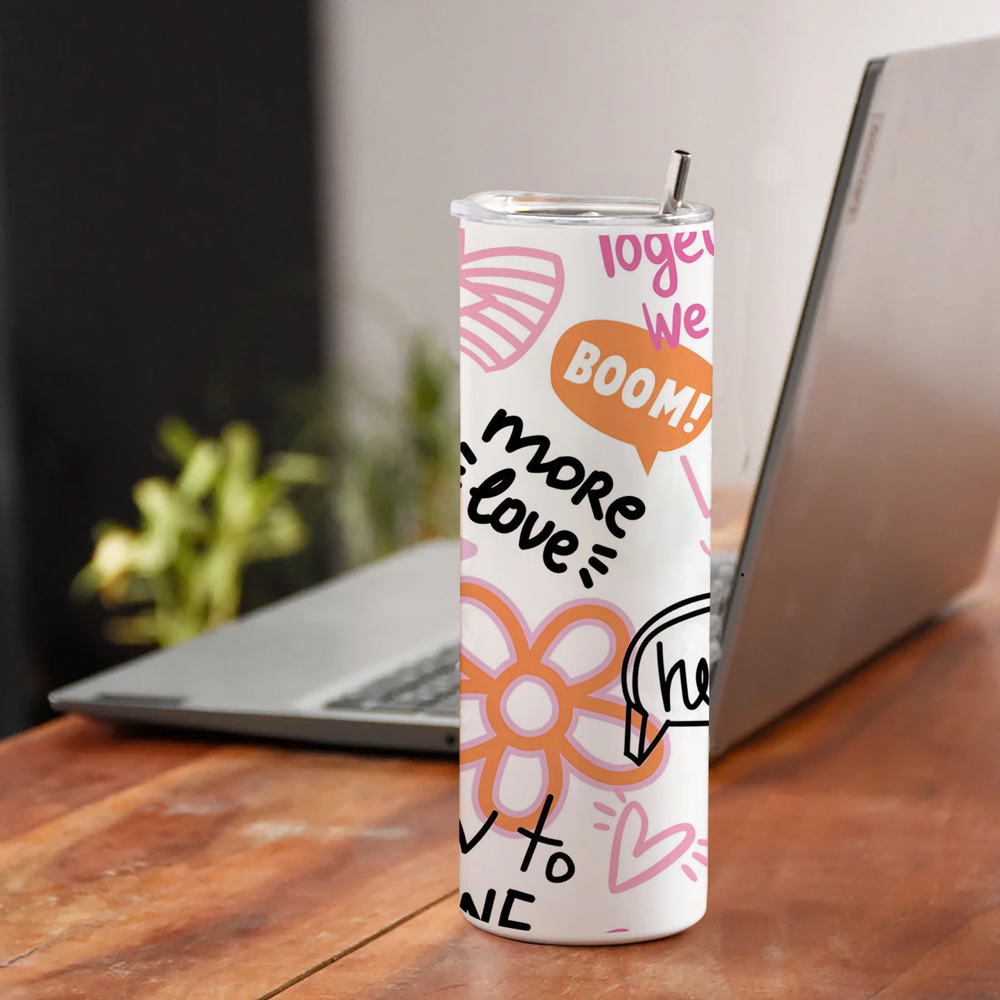 Fashion abstract seamless pattern with graffiti words Printed 750ML with Lid Leak Proof Travel Tumbler with Straw