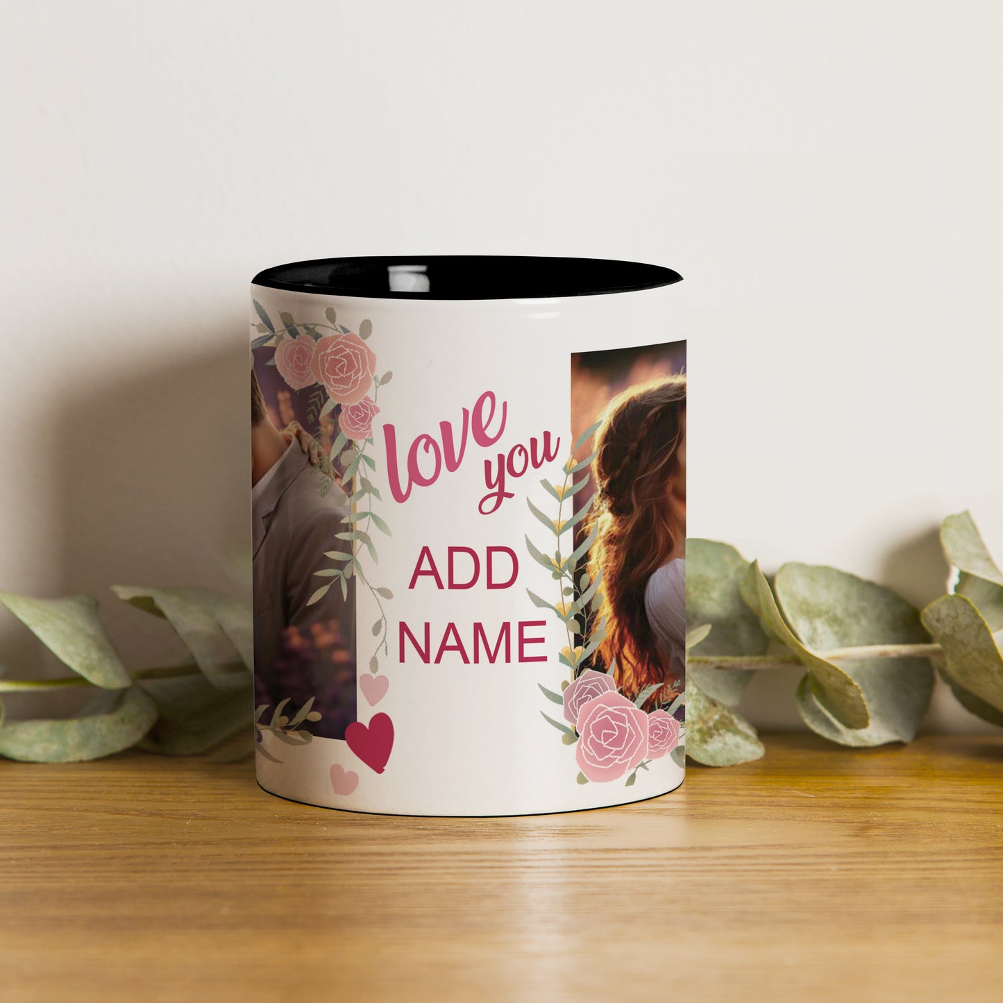 Couple Personalized Add Photos Black Handle 330 ml Coffee Mug