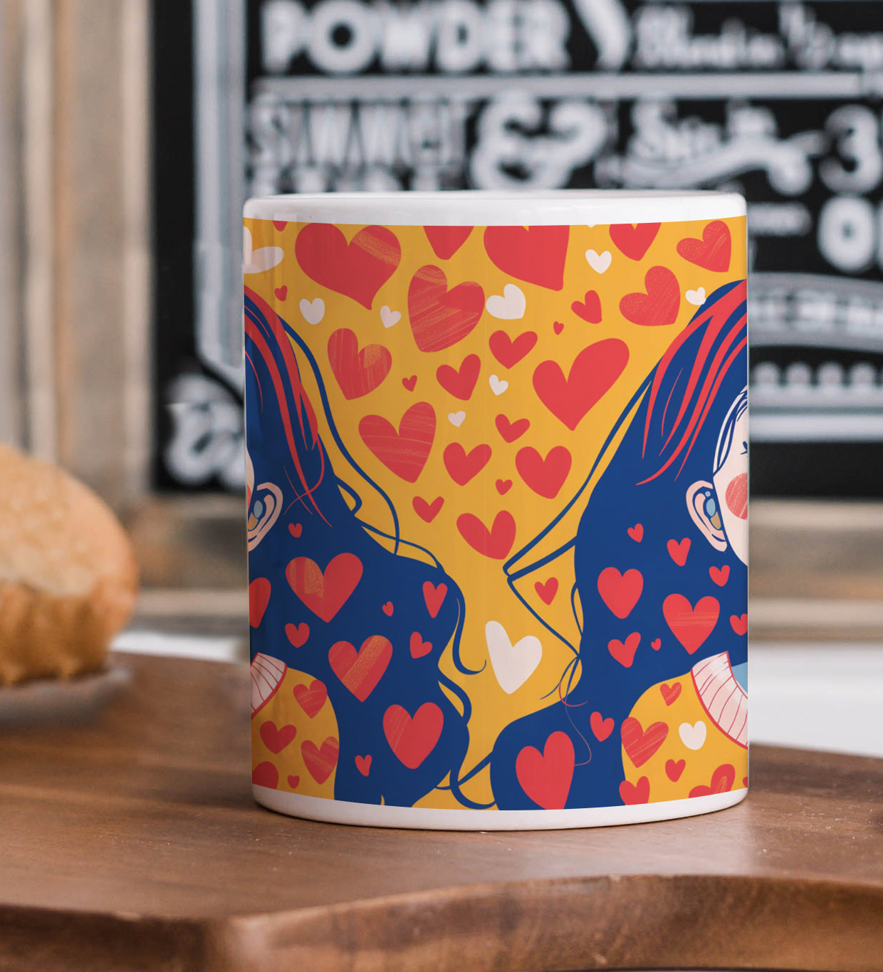 Woman in Love Kawaii Character Mug and Keychain Combo 330 ml Coffee Mug
