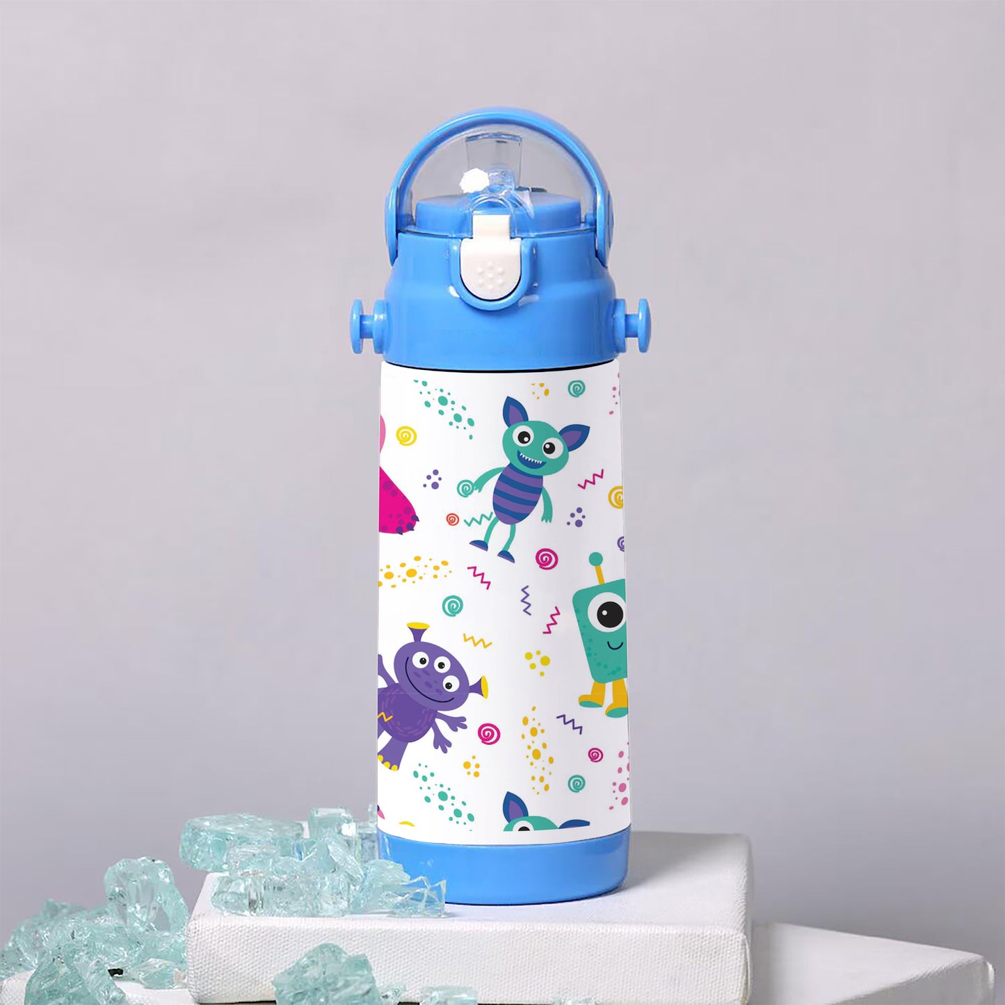 Seamless pattern with aliens space monsters planets rockets cartoon style vector 500ml kids Bottle
