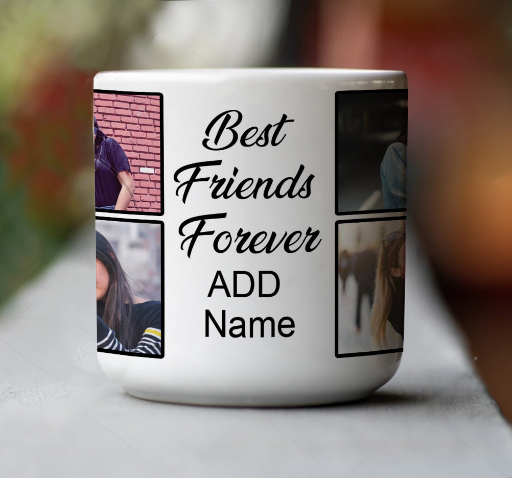 Friend forever customized add four photos inner heart cut magic mug 330 ml Coffee Mug