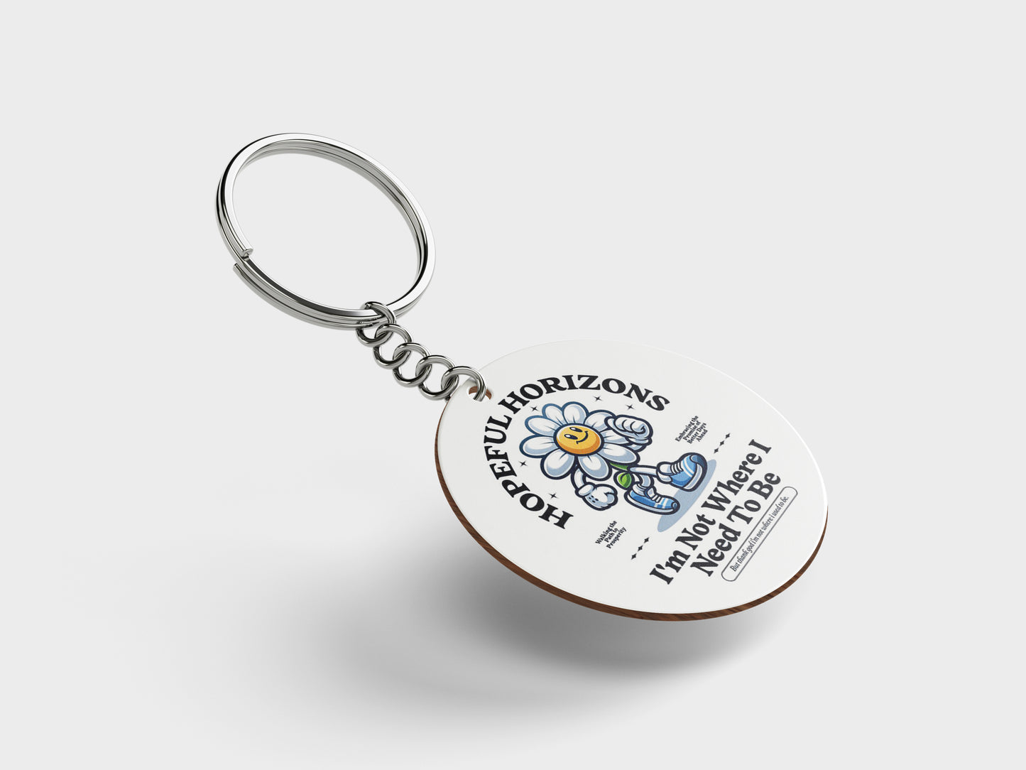 HOPEFUL HORIZON Printed Circle Shape Wooden Keyring with Chain