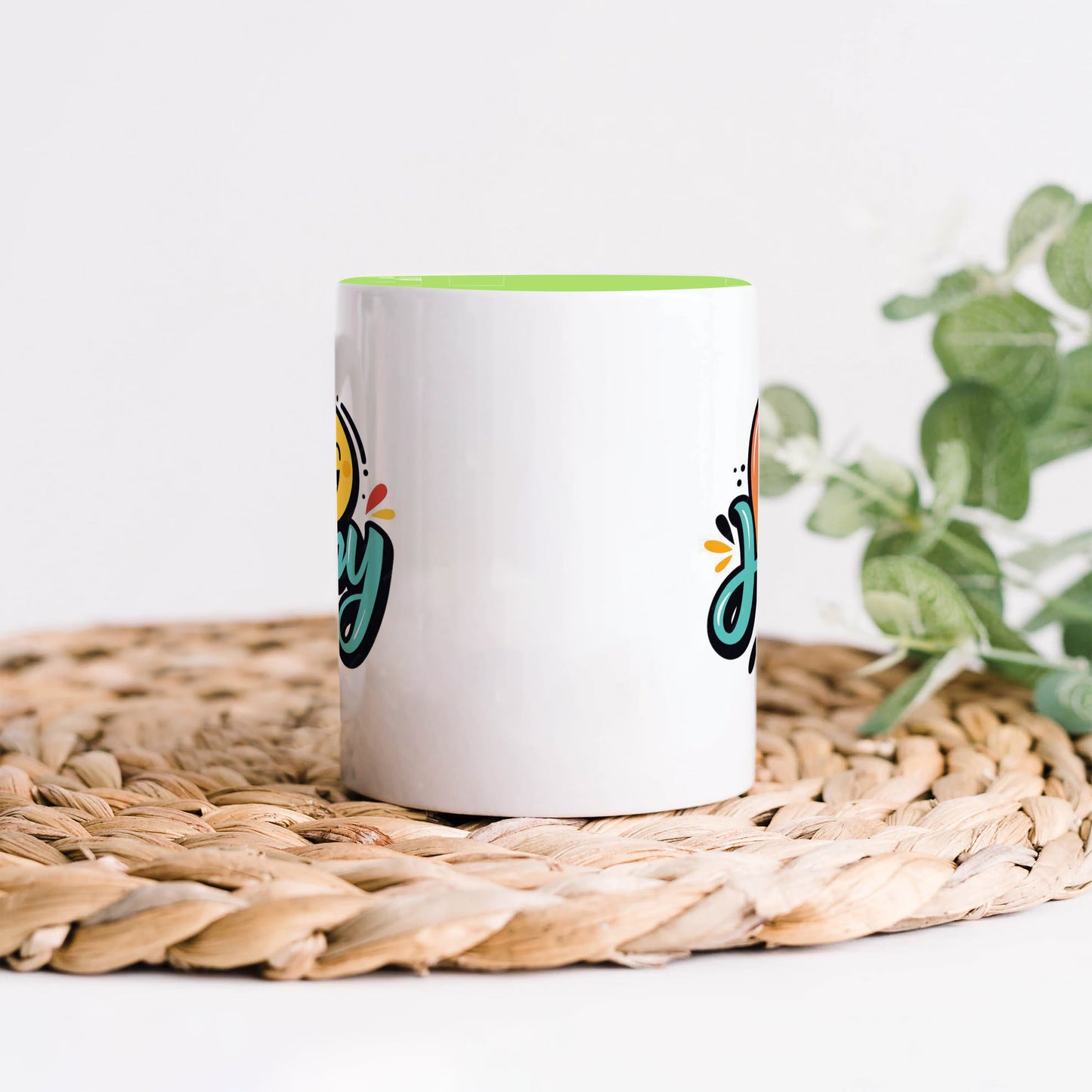 Be happy Light Green Handle 330 ml Coffee Mug