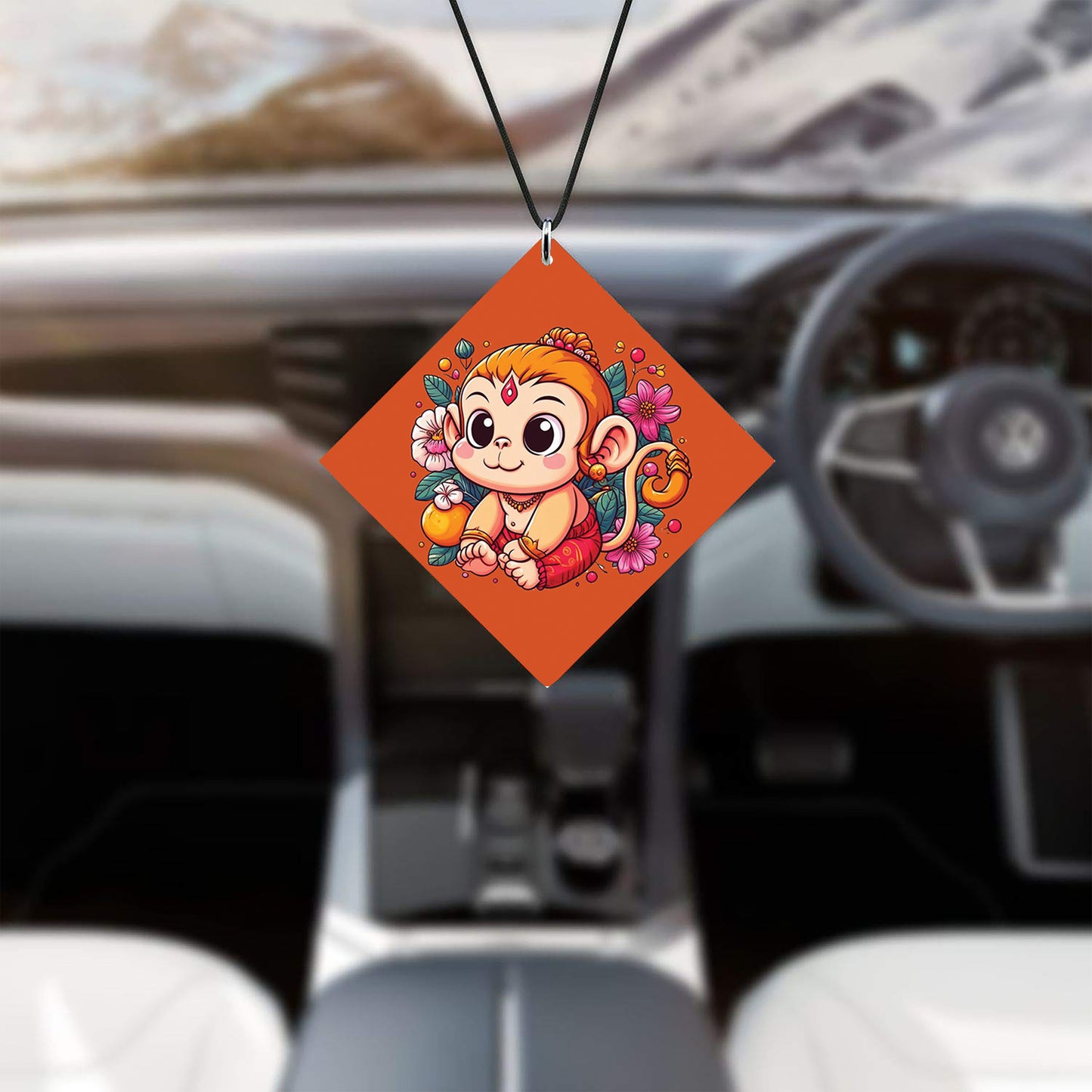 Cute baby Hanuman vector art Premium Glossy Printed Car Hangings