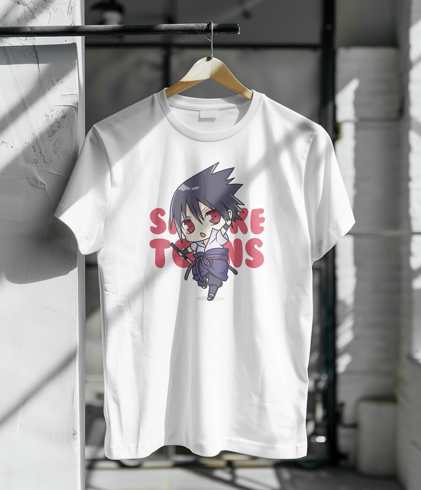 Cute sasuke illustration icon vector flat cartoon style Printed White Round Neck Polyester T Shirt for Mens and woman's